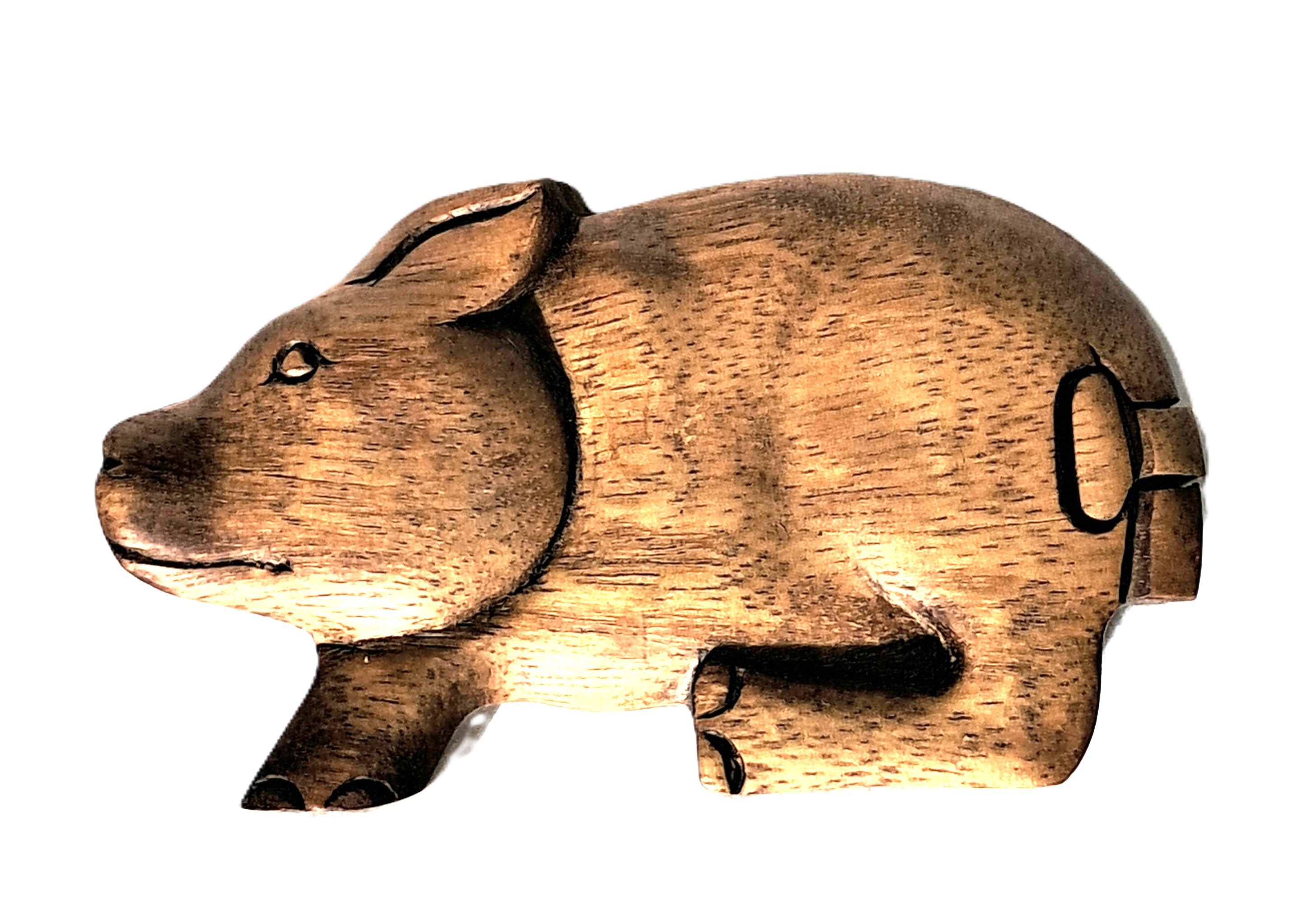 Pig puzzle jewelry box wood carving (bxPg)