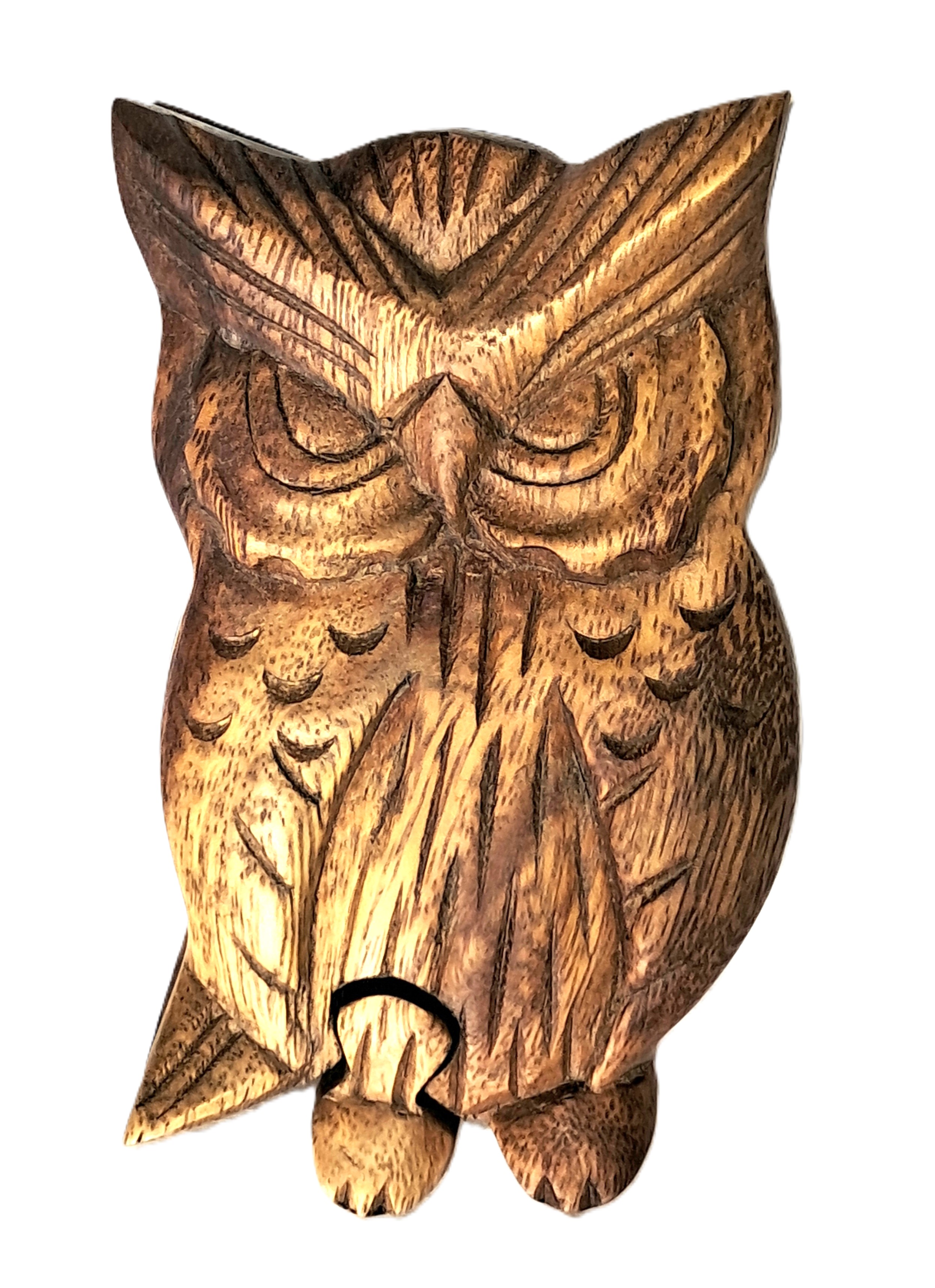 Owl puzzle jewelry box wood carving (bxOwlLkF)