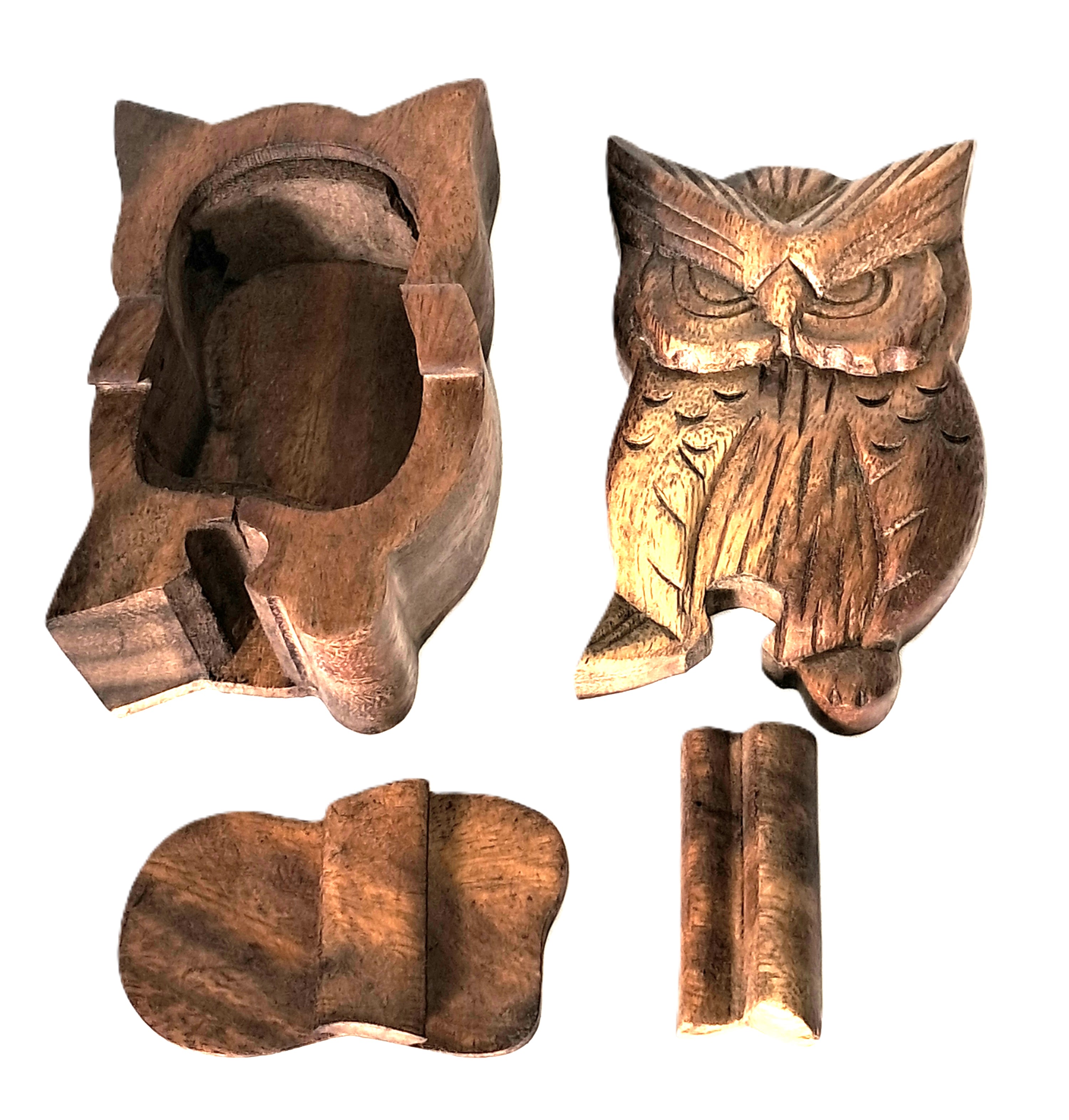 Owl puzzle jewelry box wood carving (bxOwlLkF)