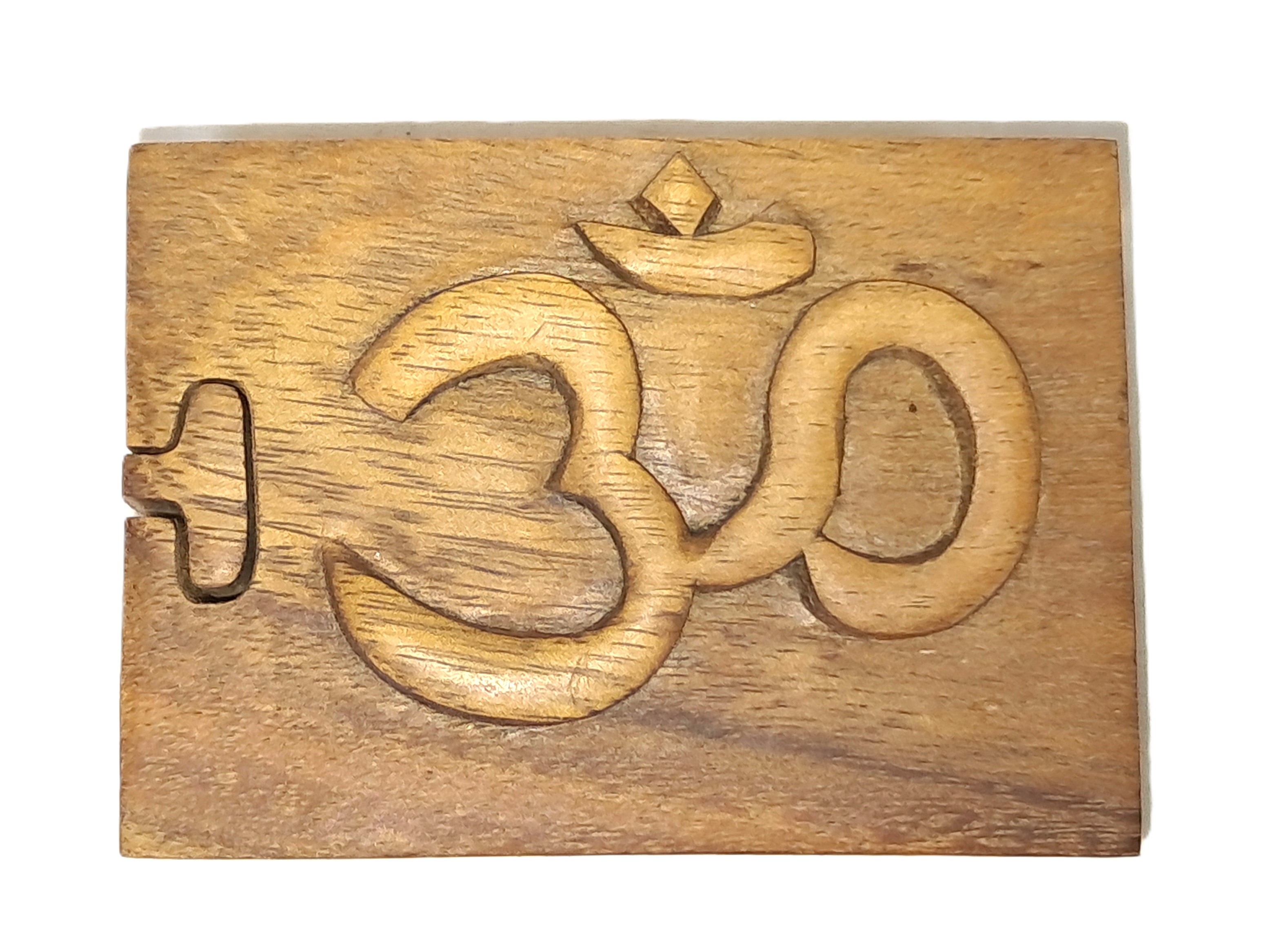 Aum puzzle jewelry box wood carving (bxAumRct)