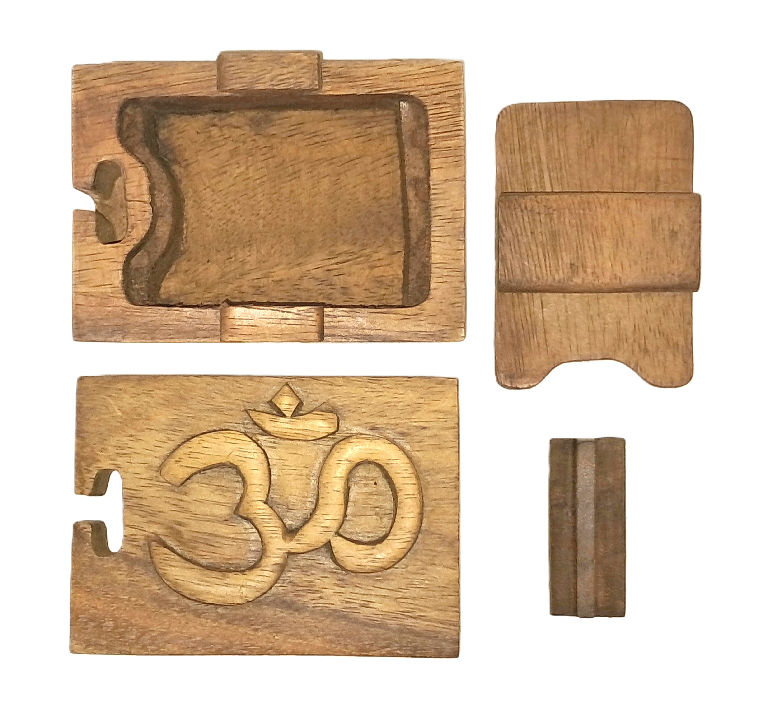 Aum puzzle jewelry box wood carving (bxAumRct)