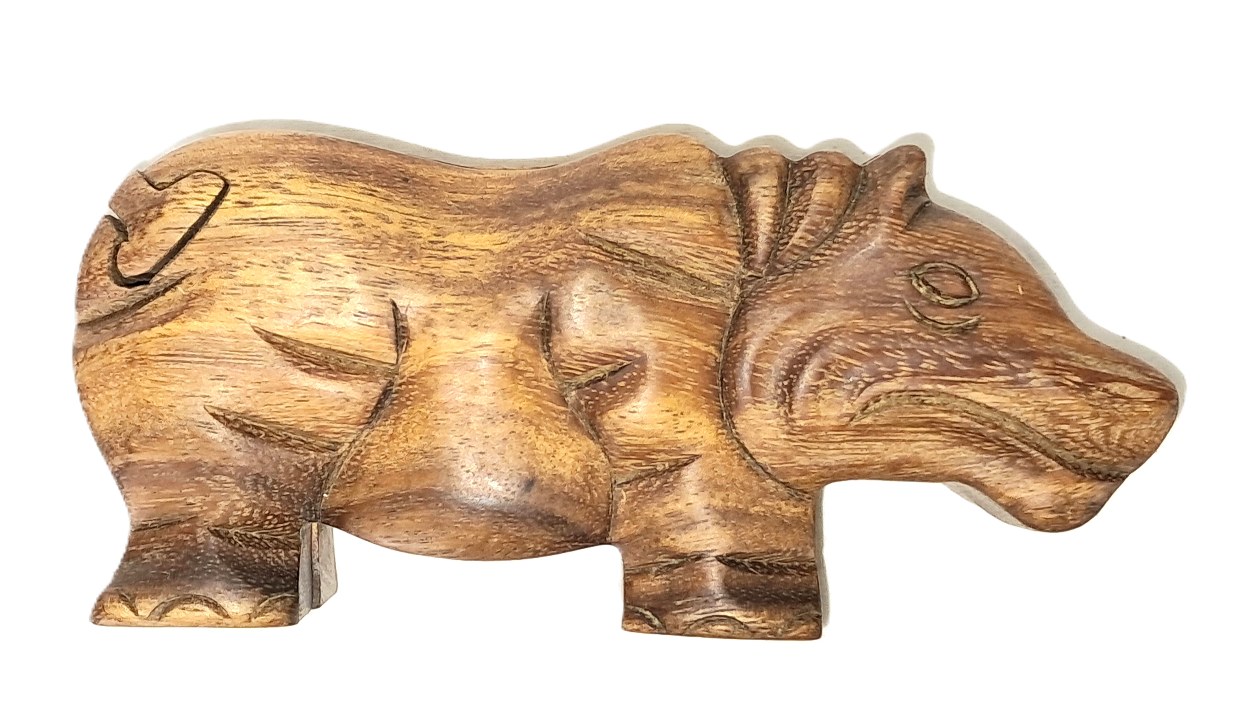 Hippo puzzle jewelry box wood carving (bxHpo)