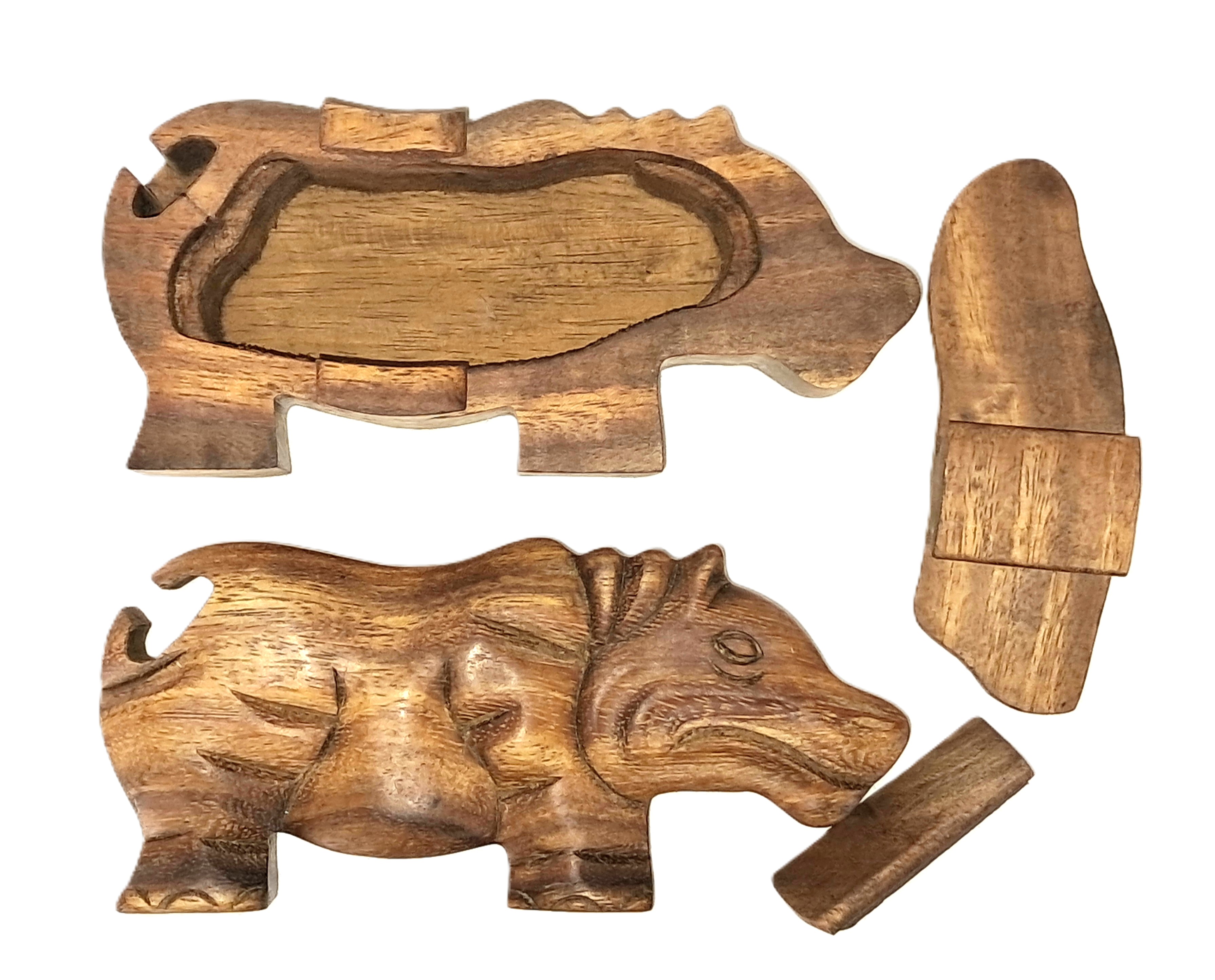 Hippo puzzle jewelry box wood carving (bxHpo)