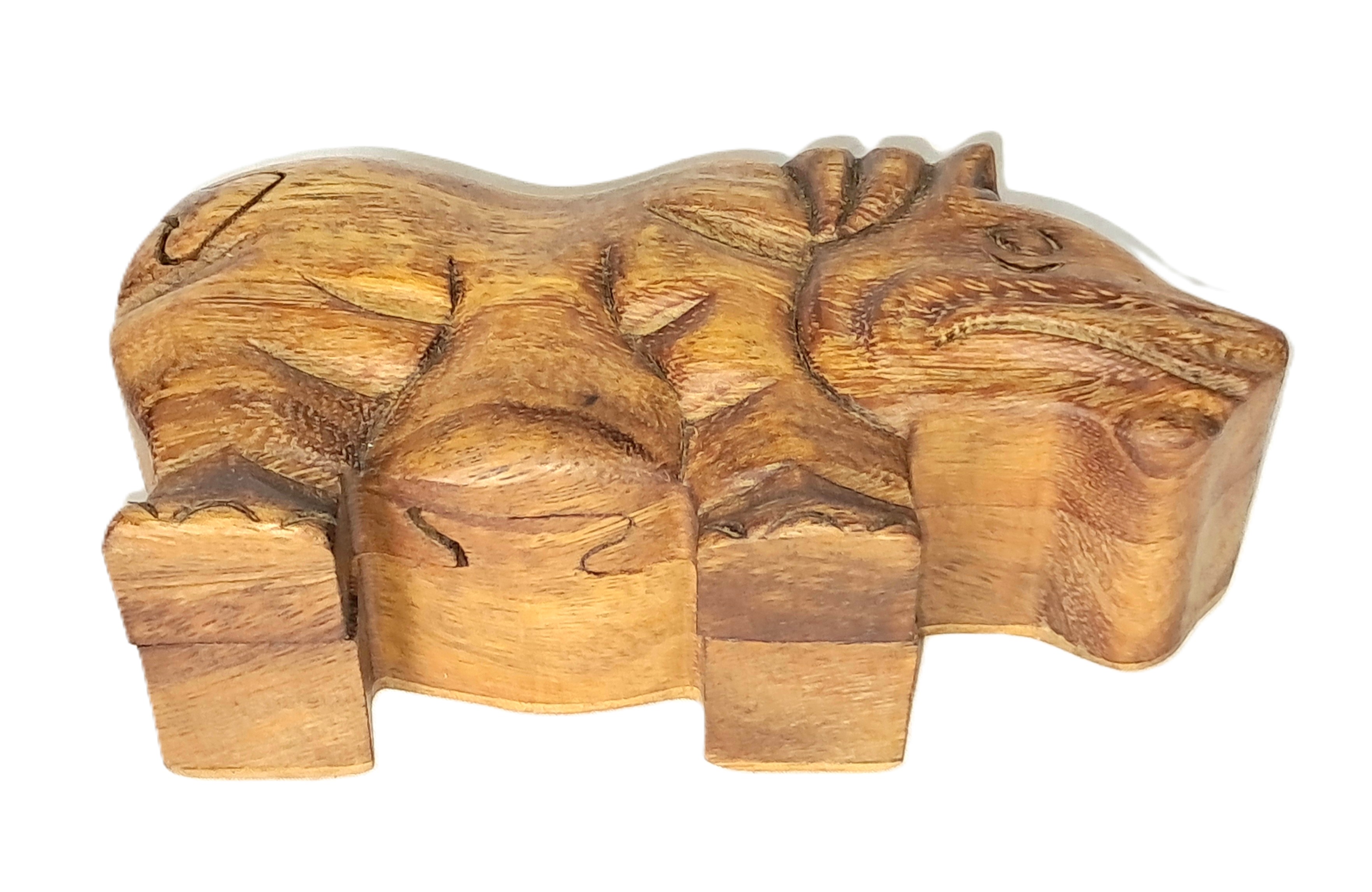 Hippo puzzle jewelry box wood carving (bxHpo)
