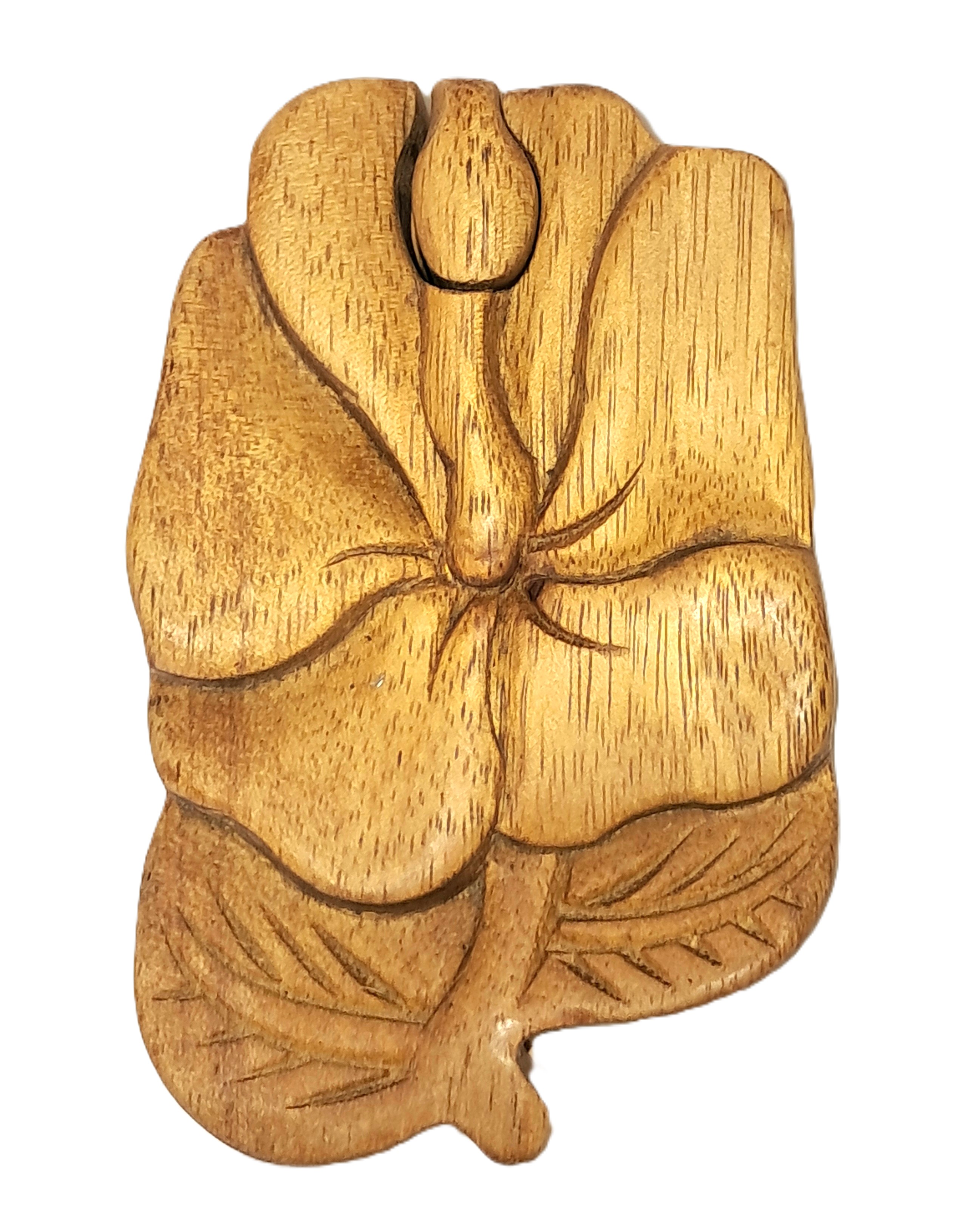 Hibiscus flower, puzzle jewelry box wood carving (bxHbscs)