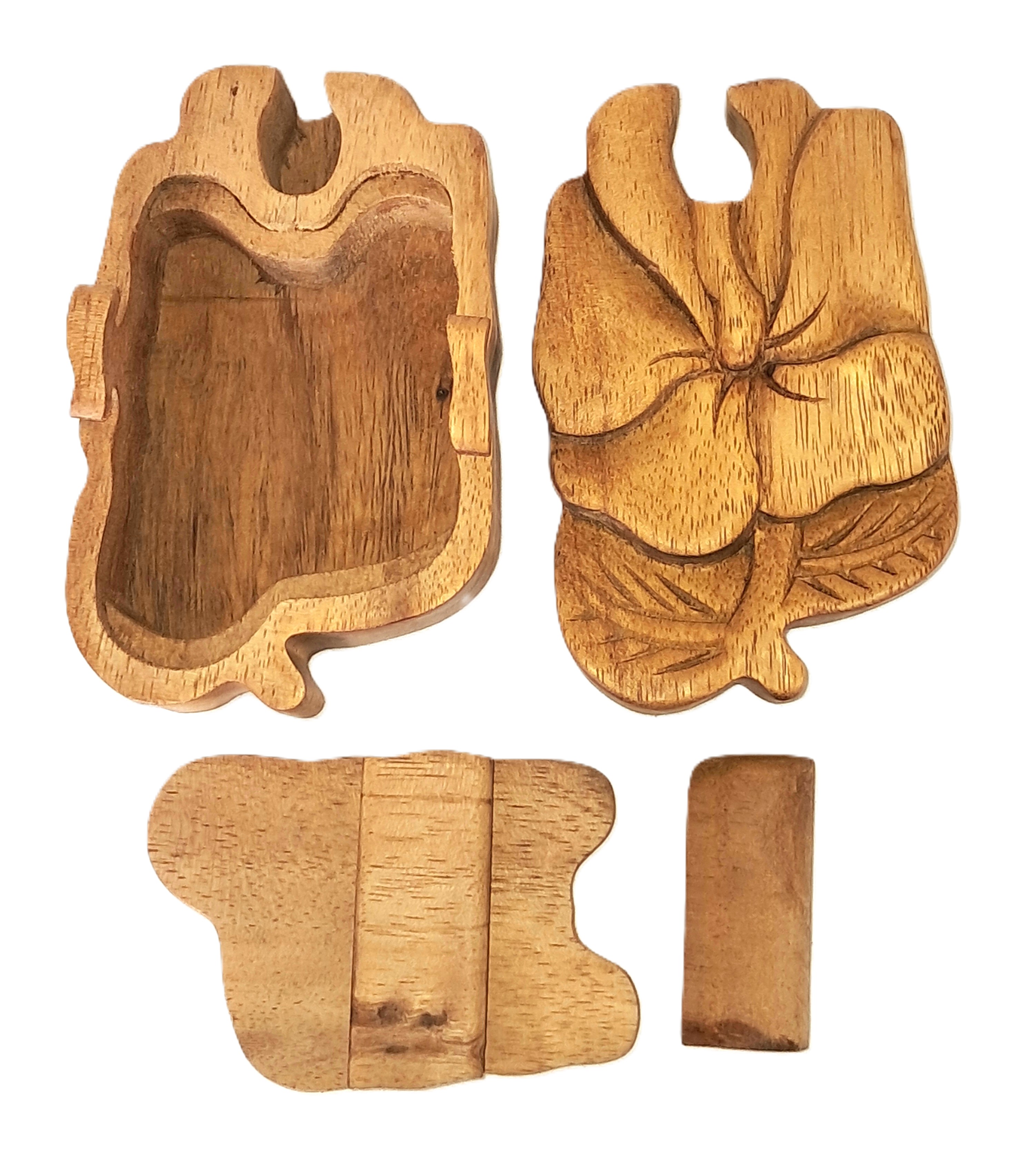 Hibiscus flower, puzzle jewelry box wood carving (bxHbscs)