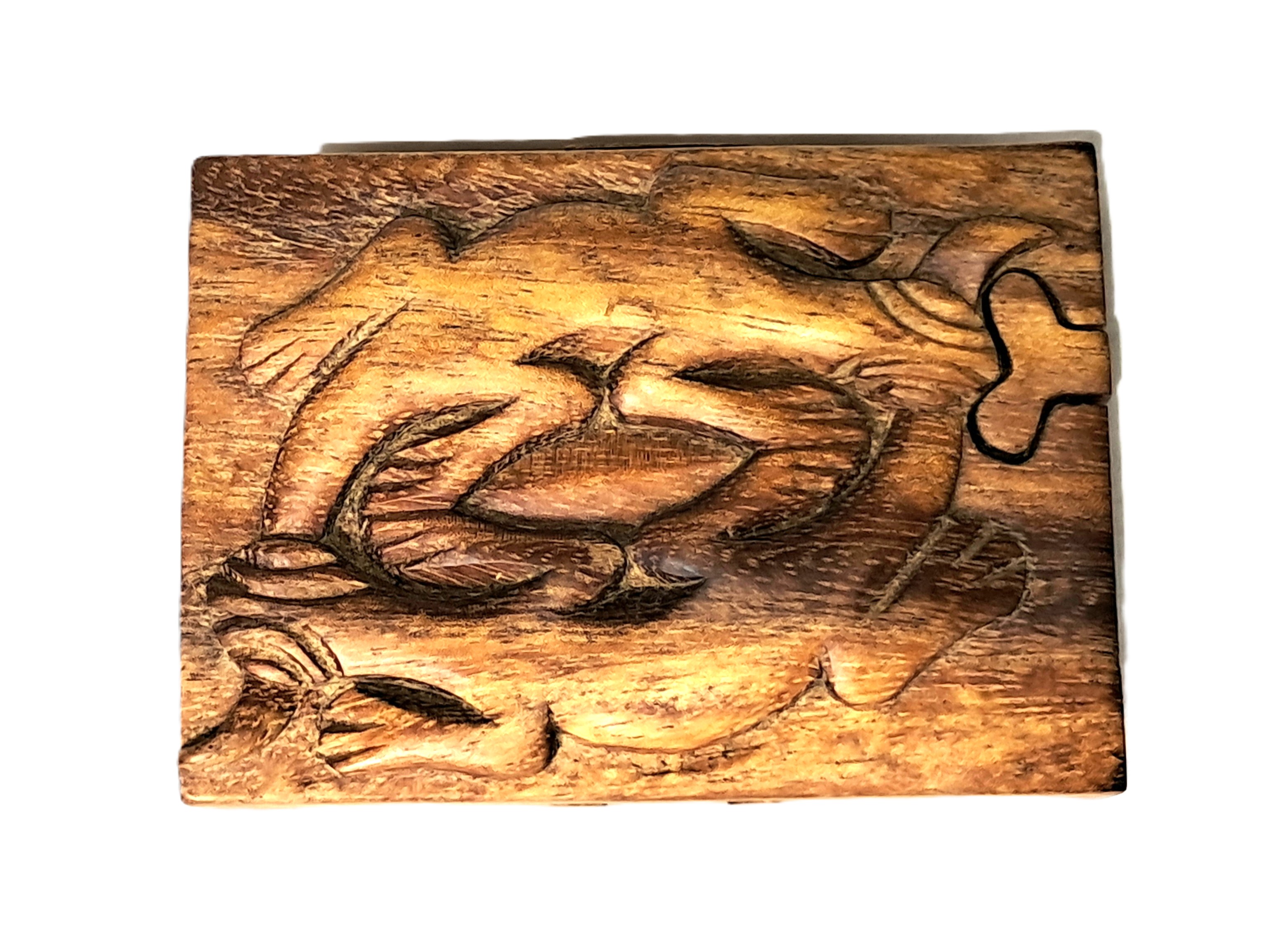Gecko puzzle jewelry box wood carving (bxGkoPr)