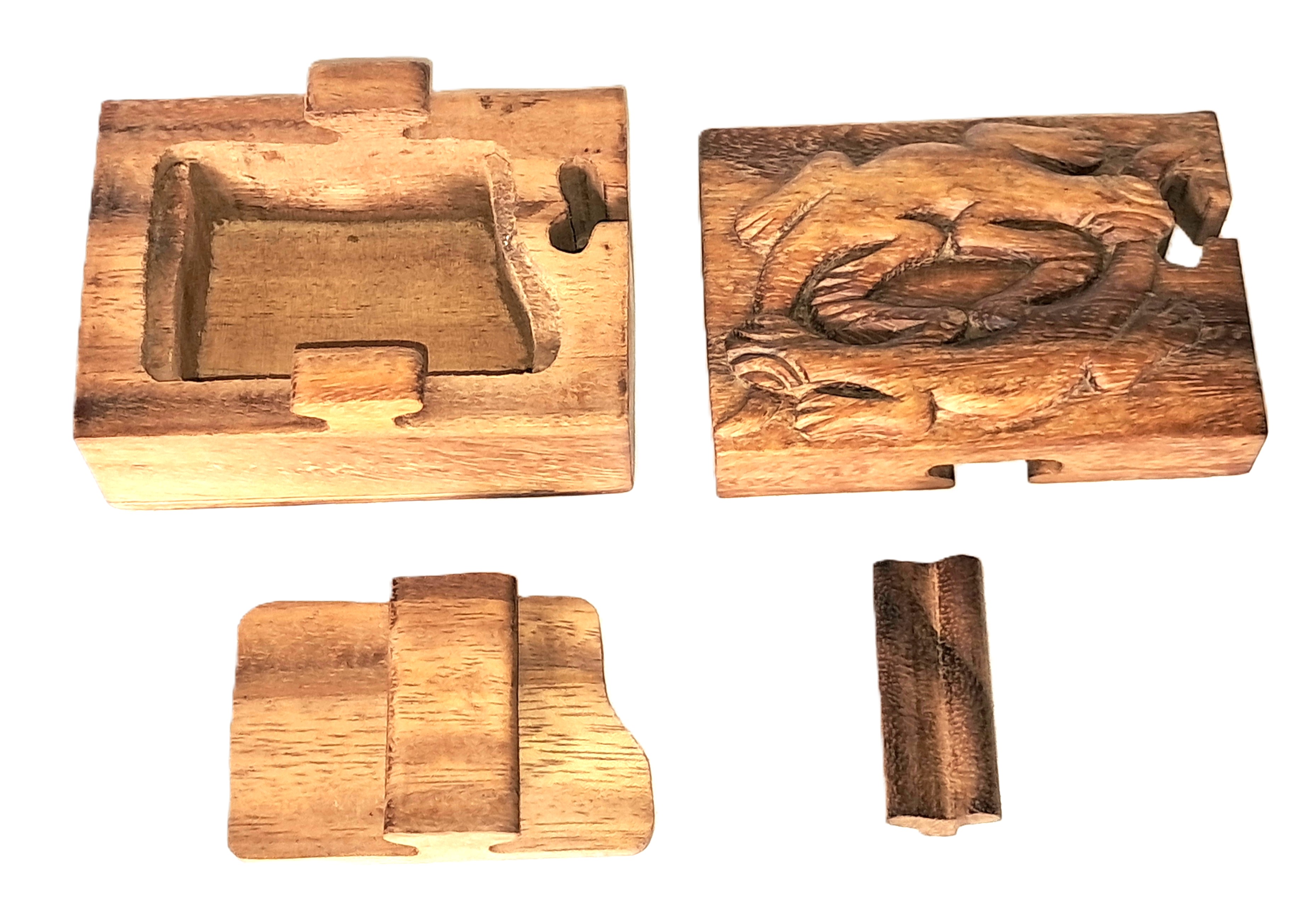 Gecko puzzle jewelry box wood carving (bxGkoPr)