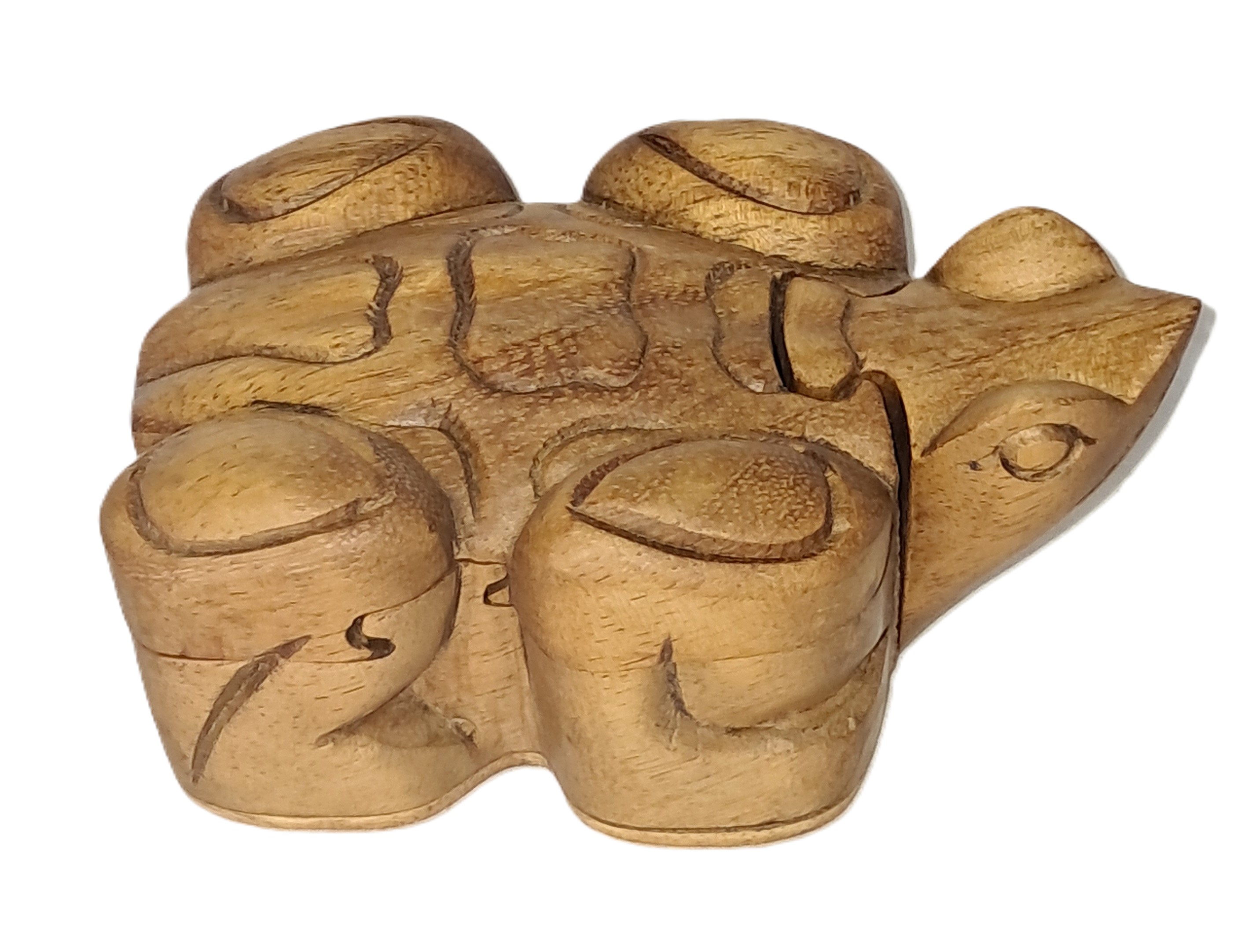 Frog/toad puzzle jewelry box, wood carving (bxRct5.5)