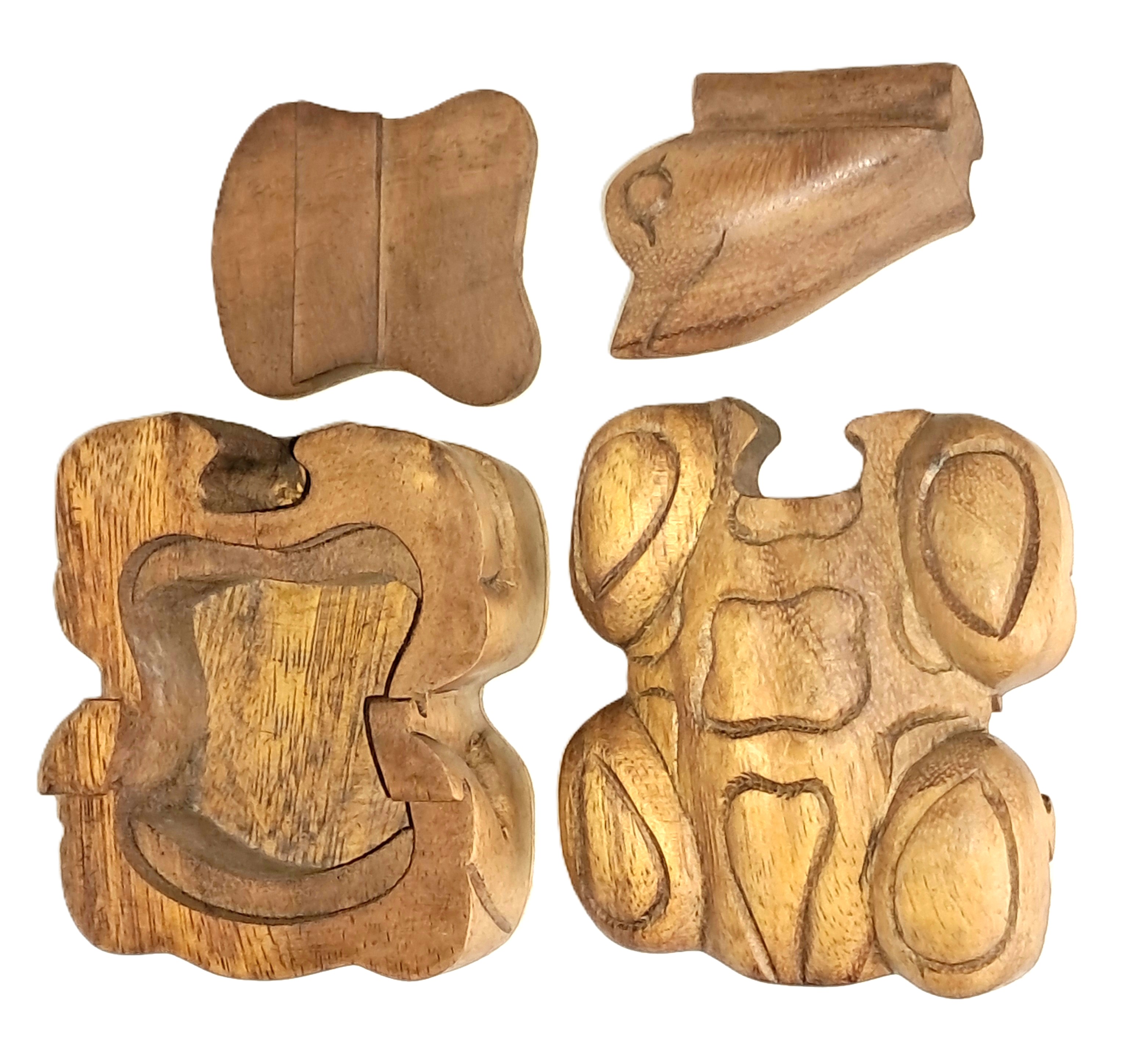 Frog/toad puzzle jewelry box, wood carving (bxRct5.5)