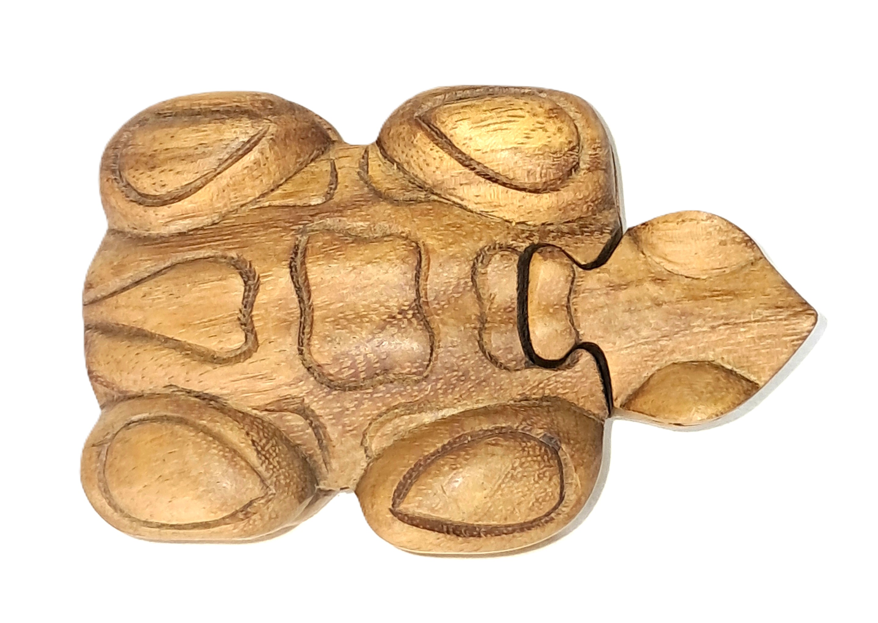 Frog/toad puzzle jewelry box, wood carving (bxRct5.5)