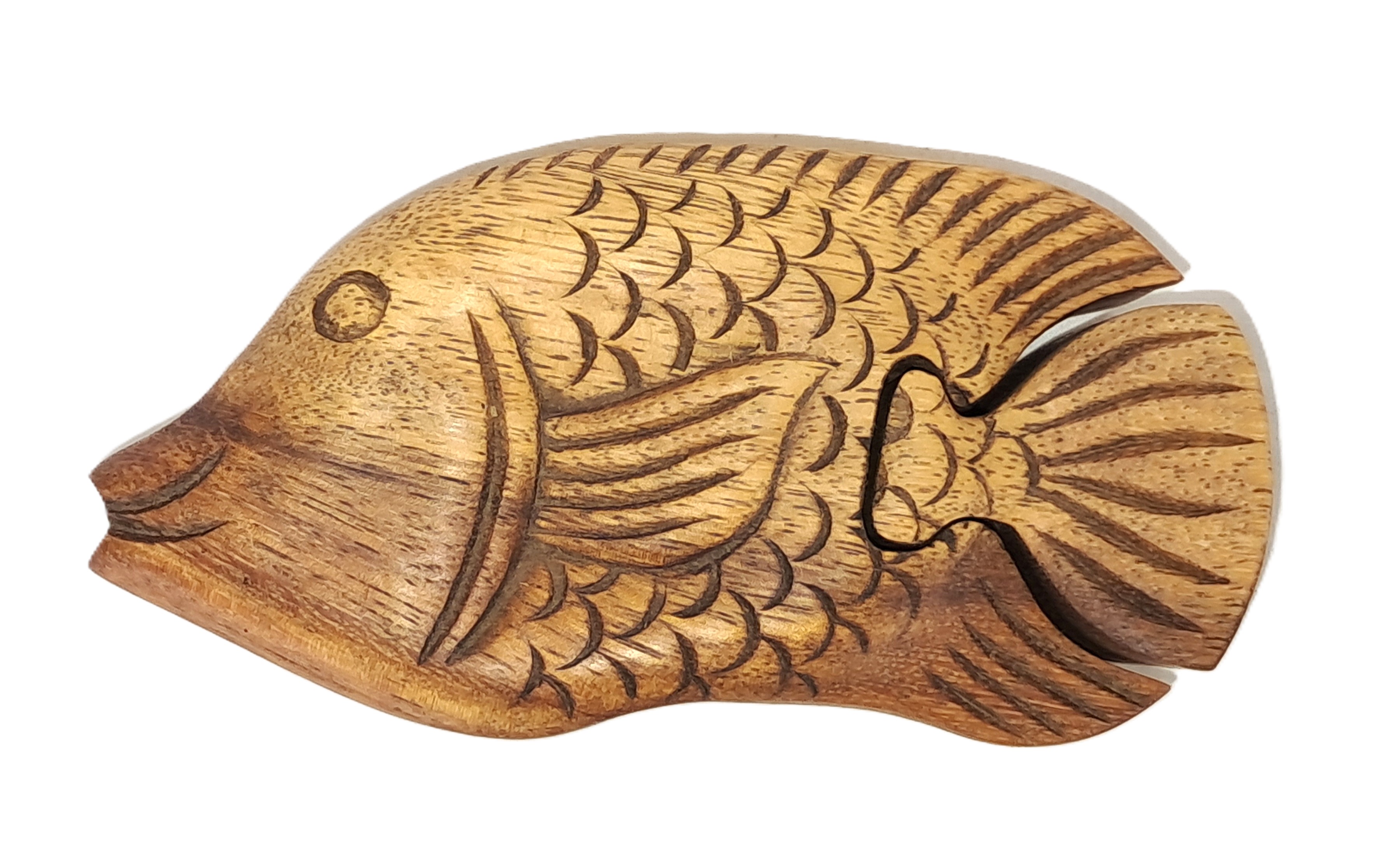 Fish puzzle jewelry box, wood carving.