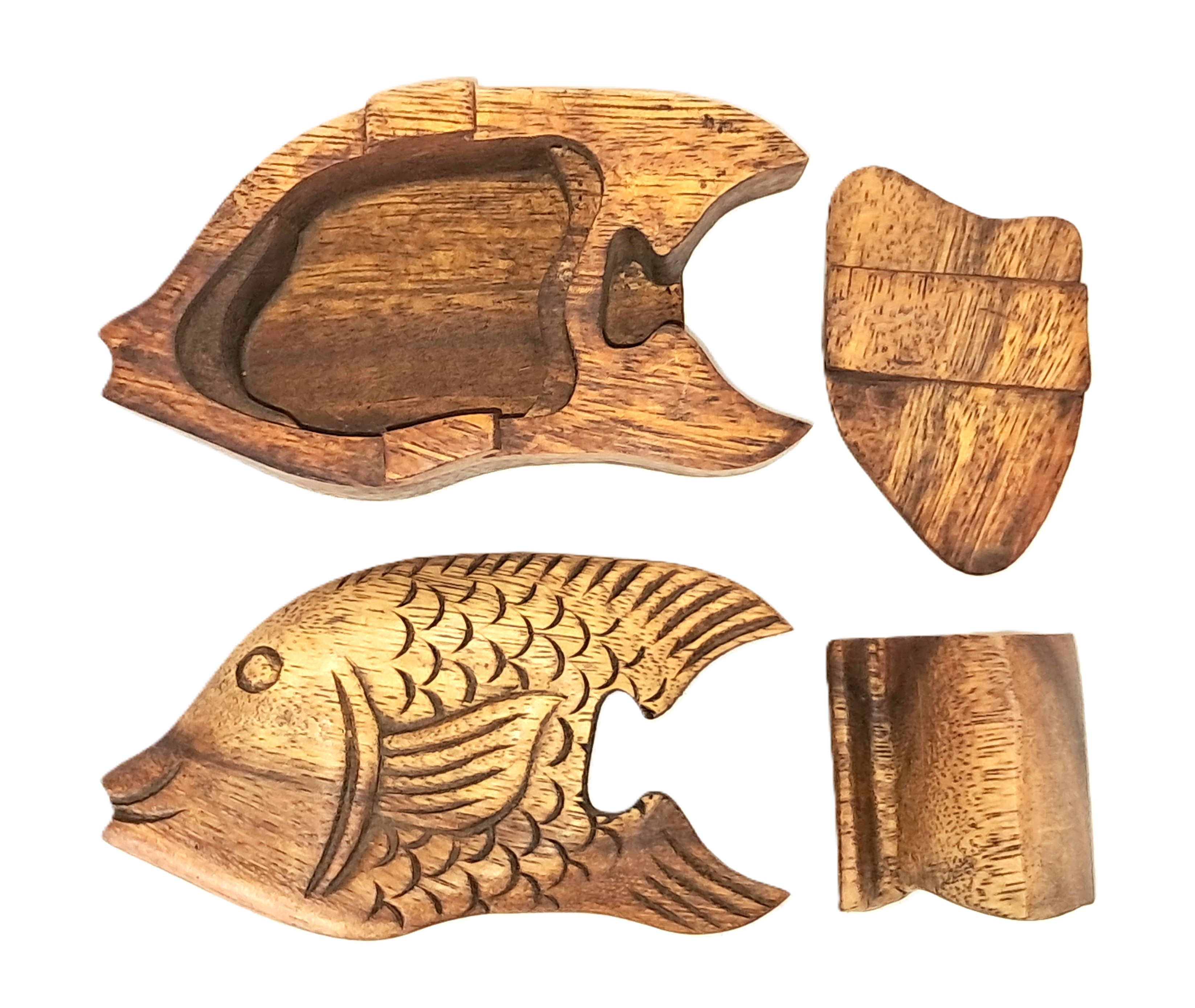 Fish puzzle jewelry box, wood carving.