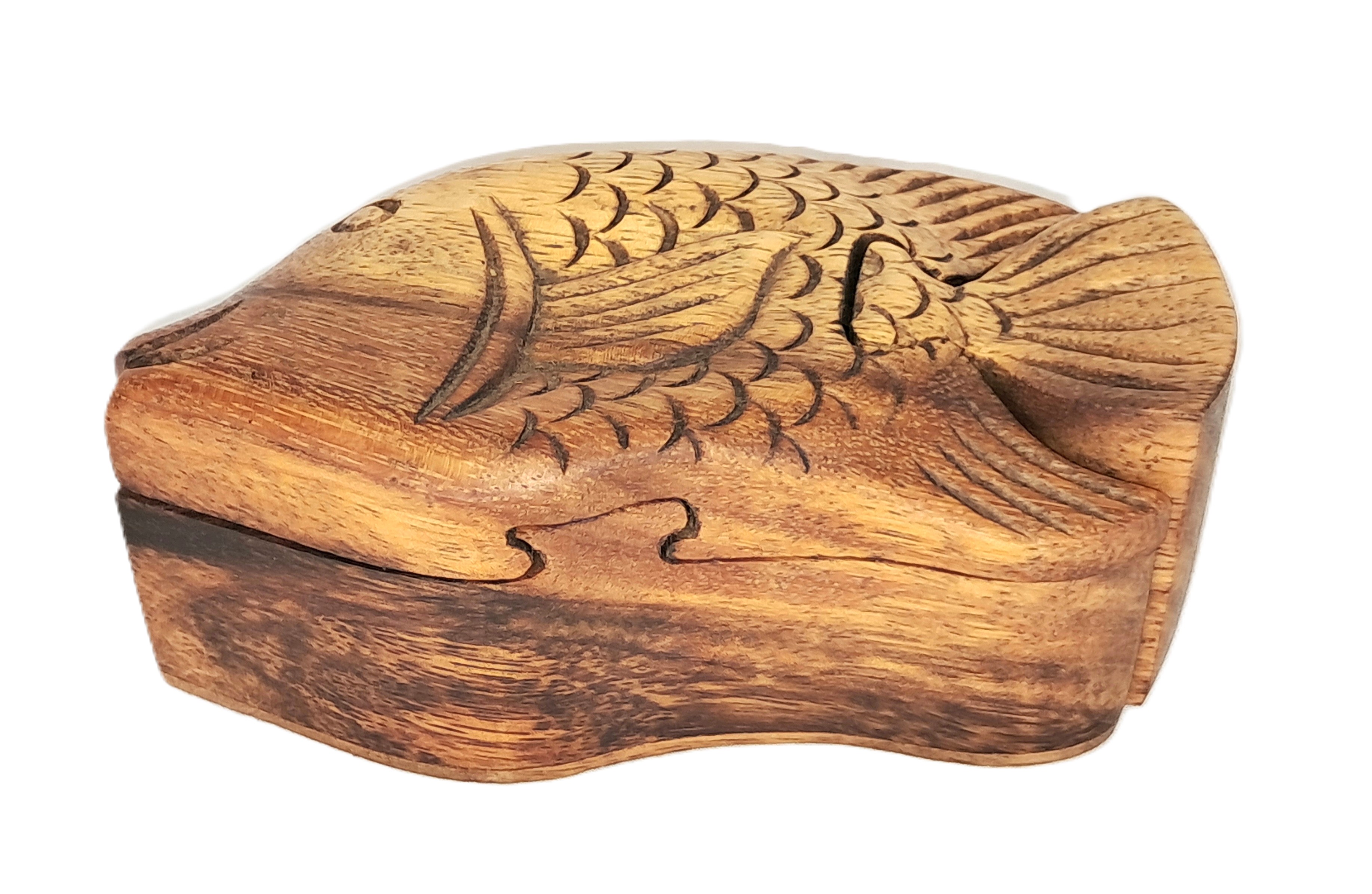 Fish puzzle jewelry box, wood carving.