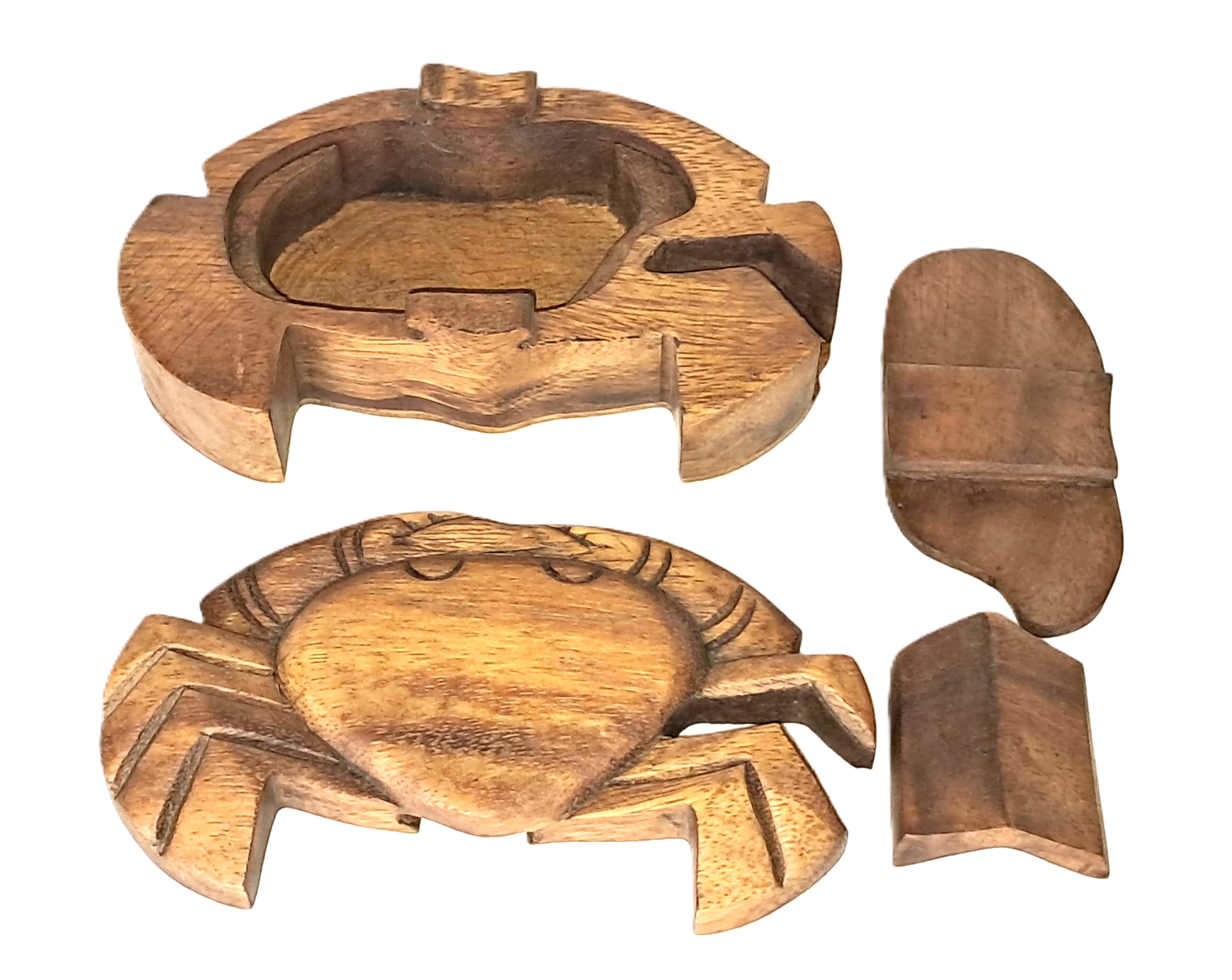 Crab puzzle jewelry box, wood carving