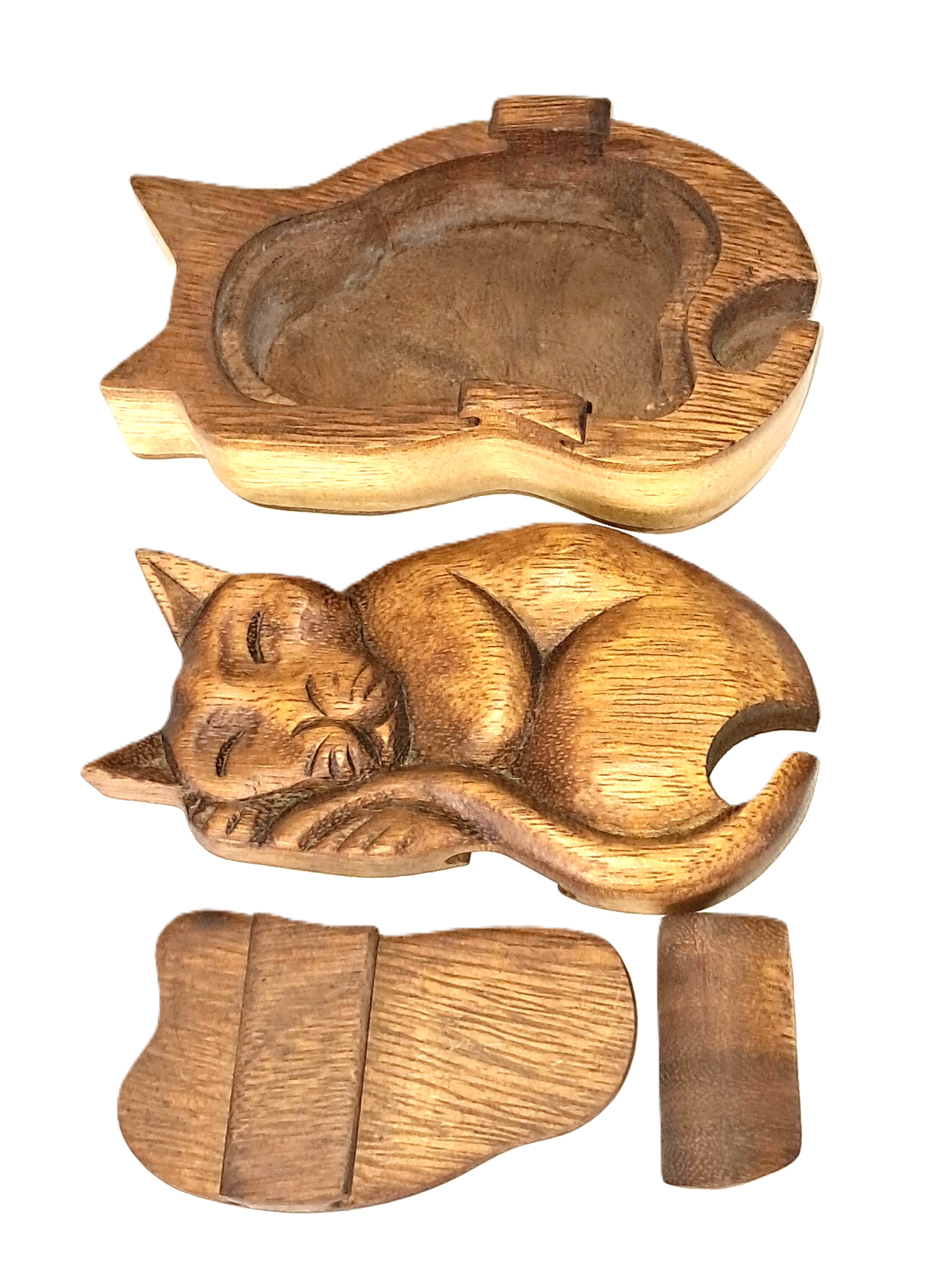 cat puzzle jewelry box, wood carving (#bxCtHst)