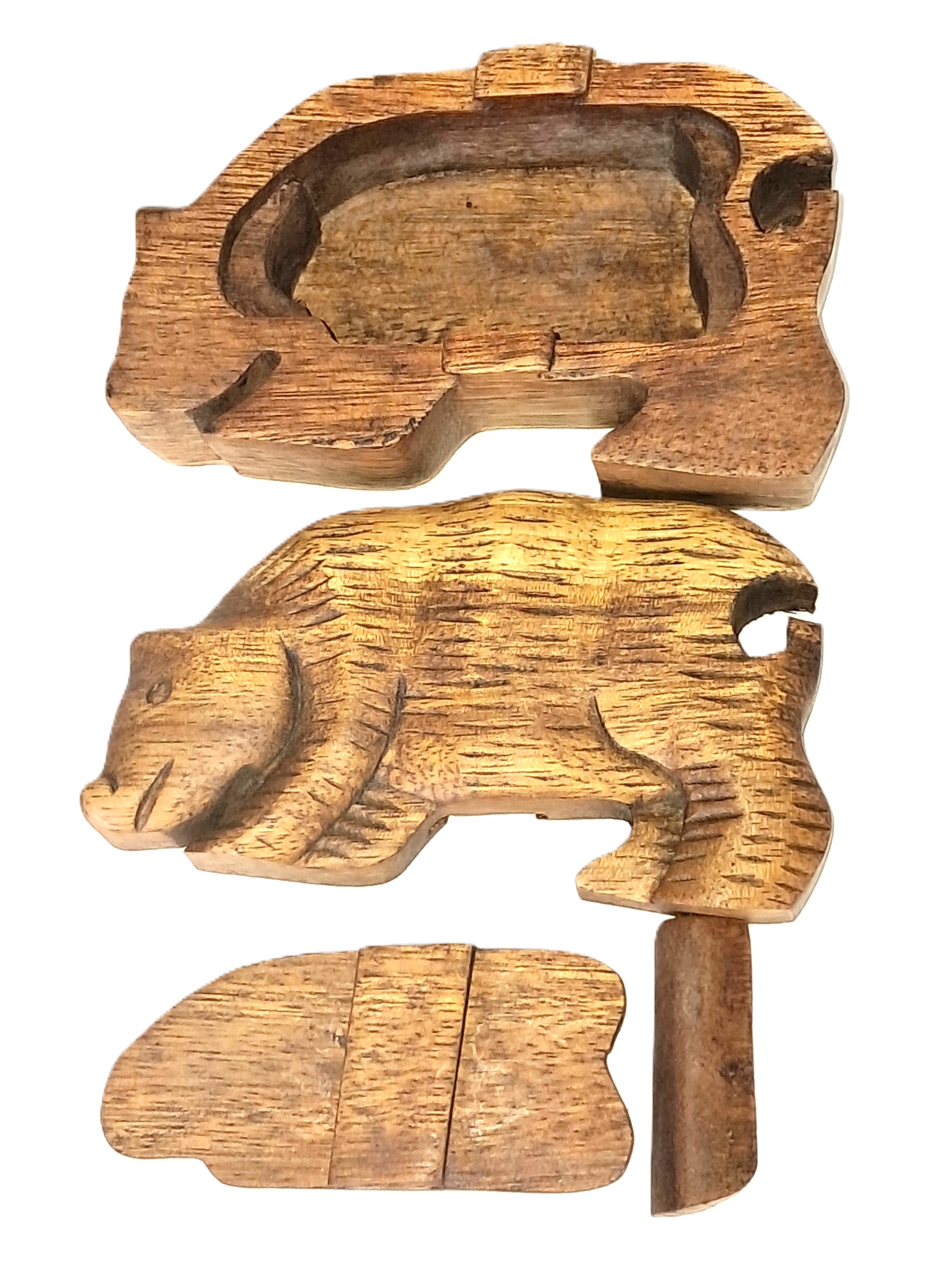 Bear puzzle jewelry box, wood carving.