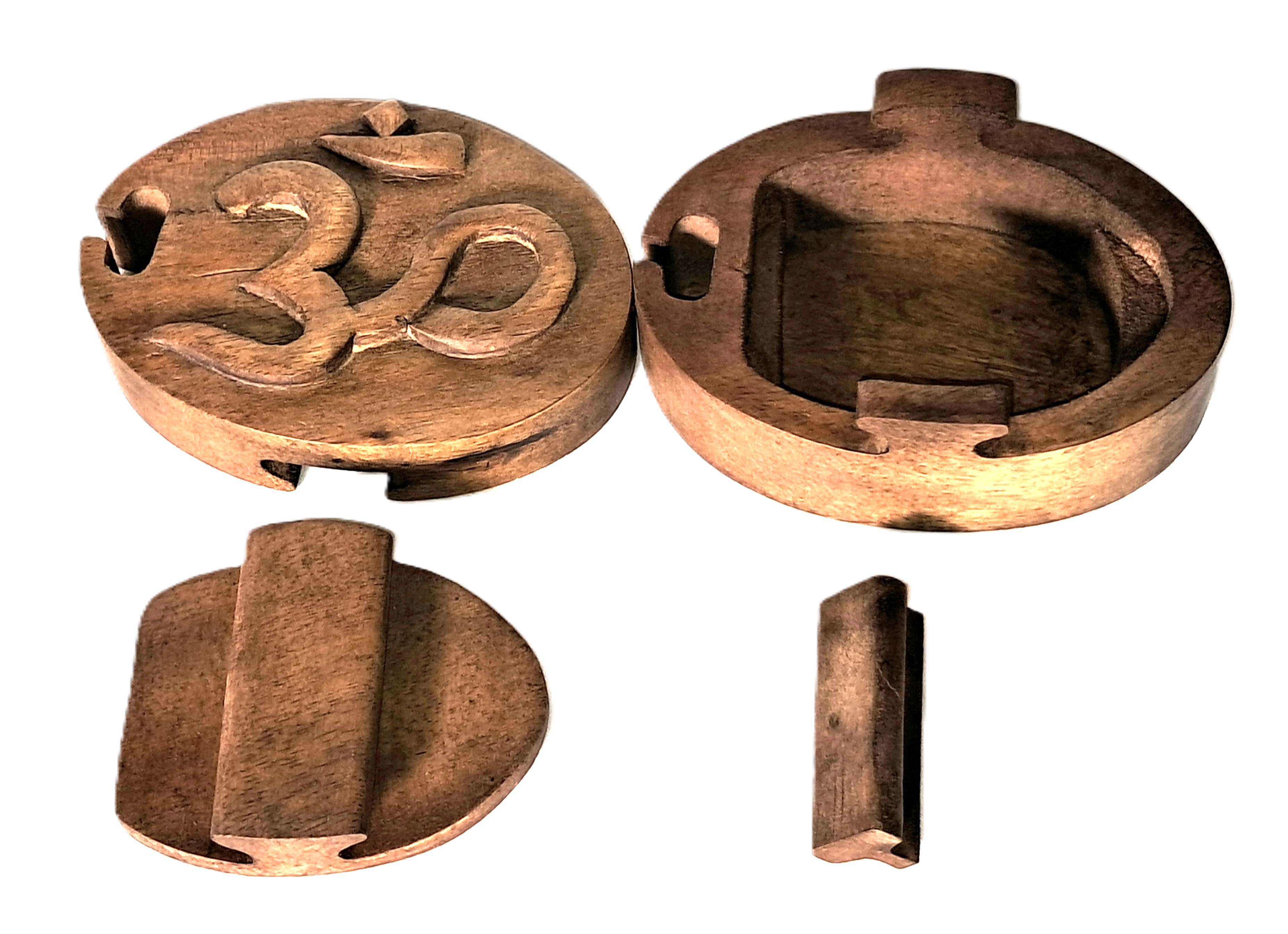 Aum puzzle jewelry box, wood carving.