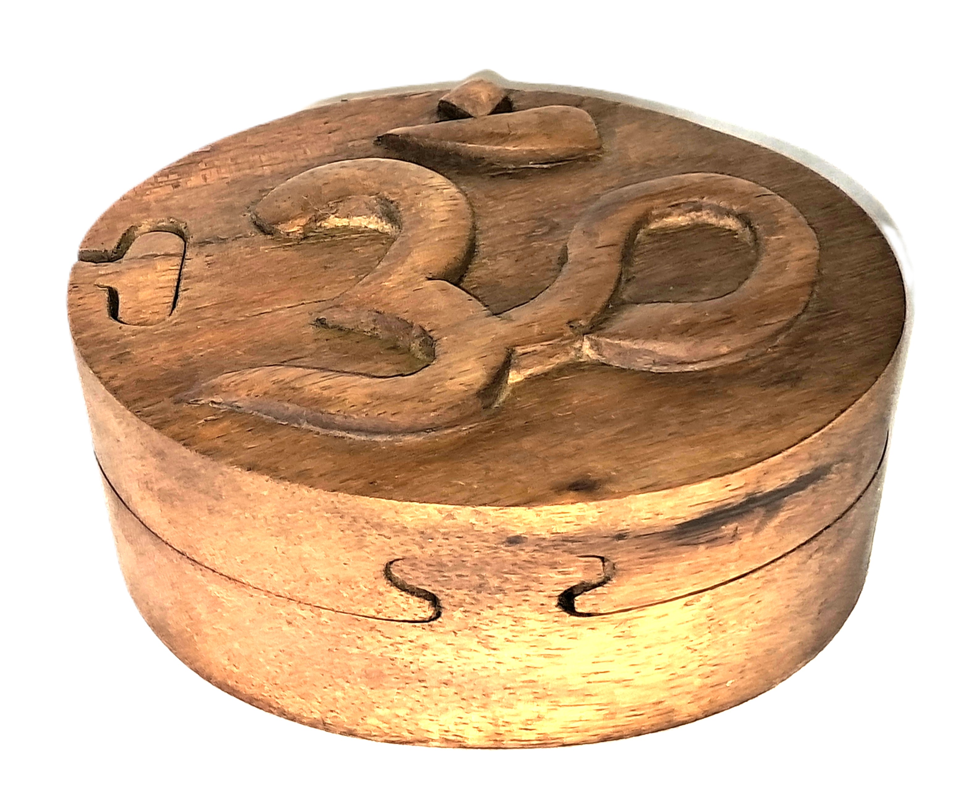 Aum puzzle jewelry box, wood carving.