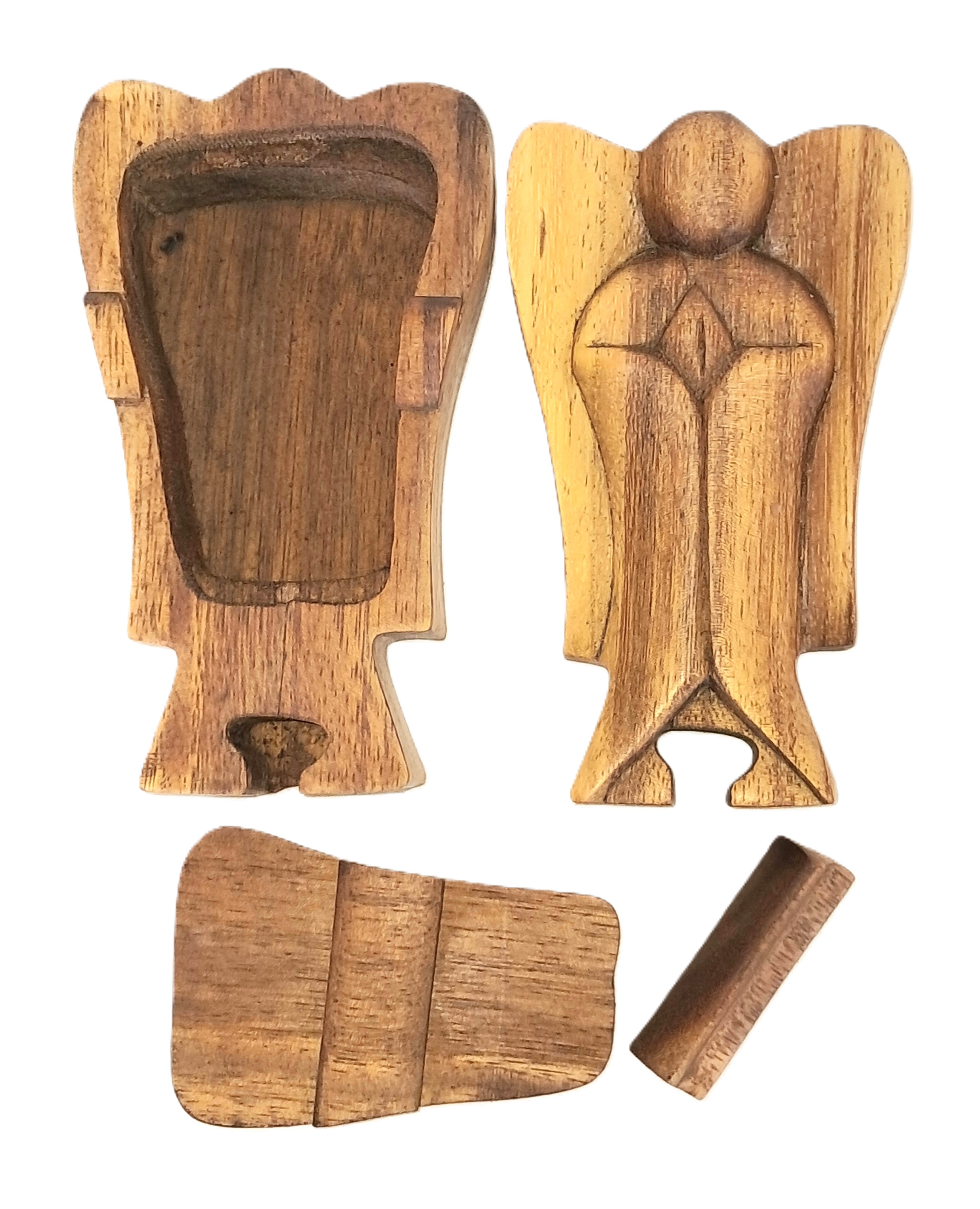 Angel puzzle jewelry box, wood carving.