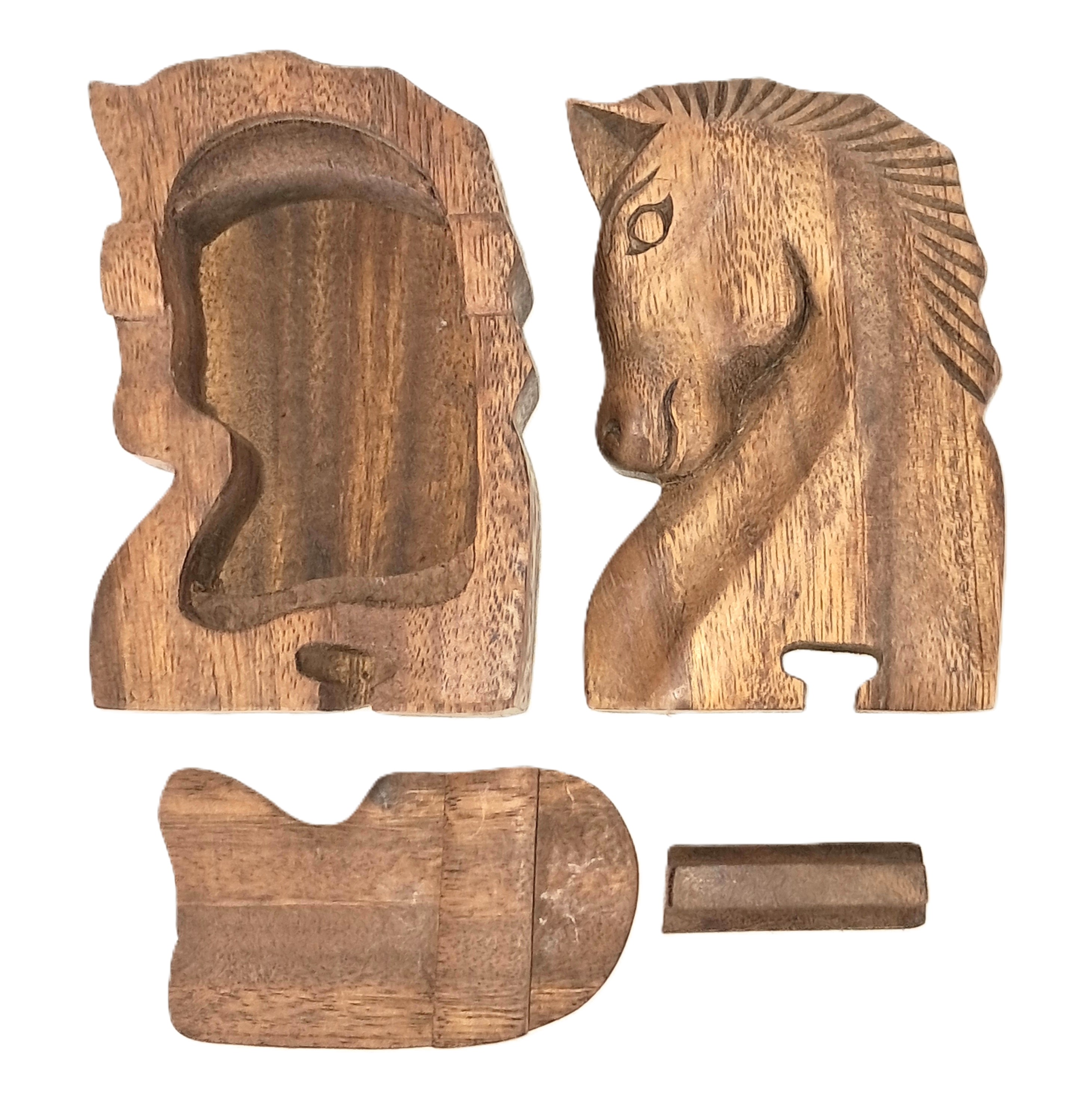 Horse puzzle jewelry box, wood carving.
