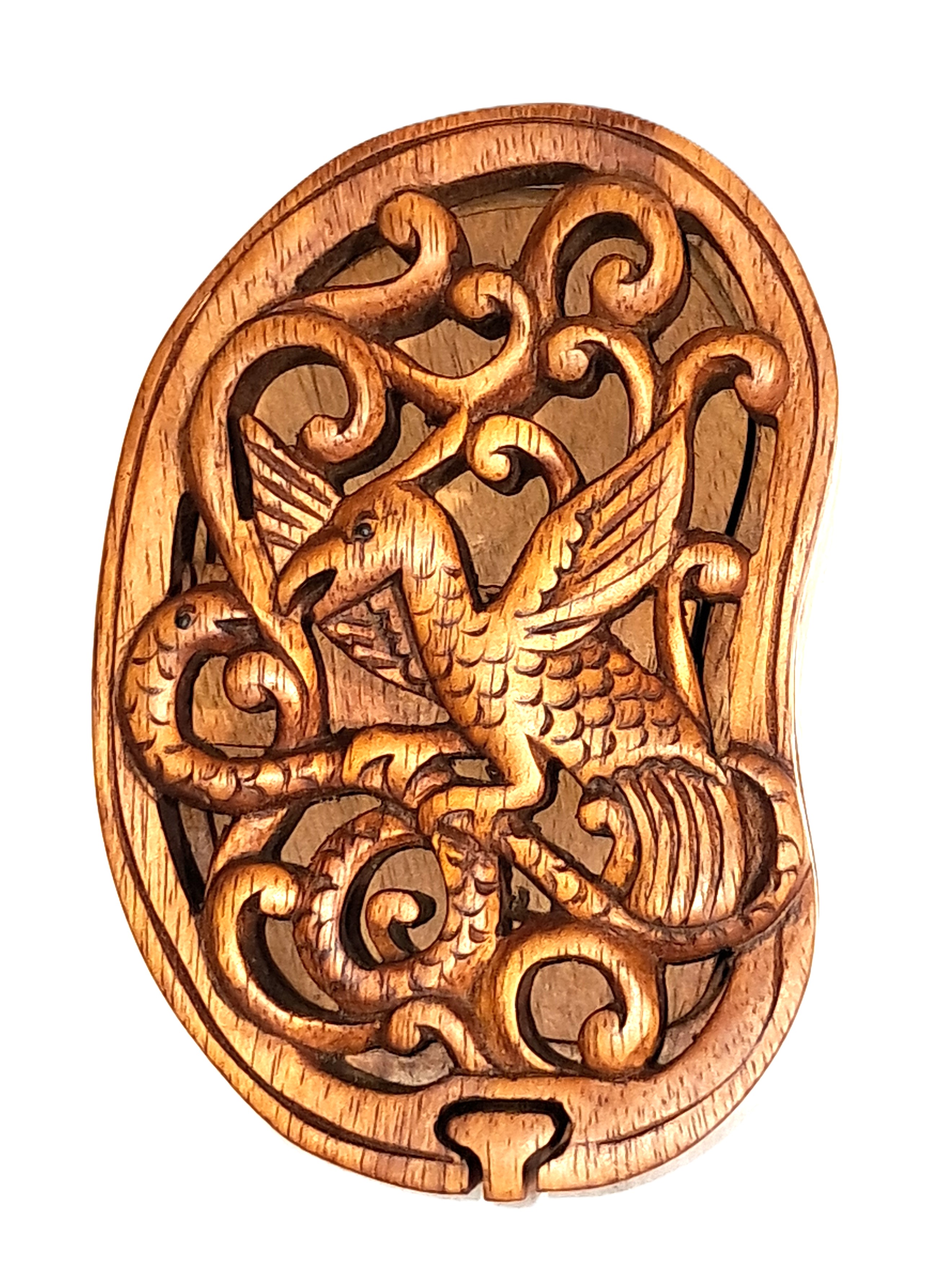 bird and snake, puzzle jewelry box, wood carving.