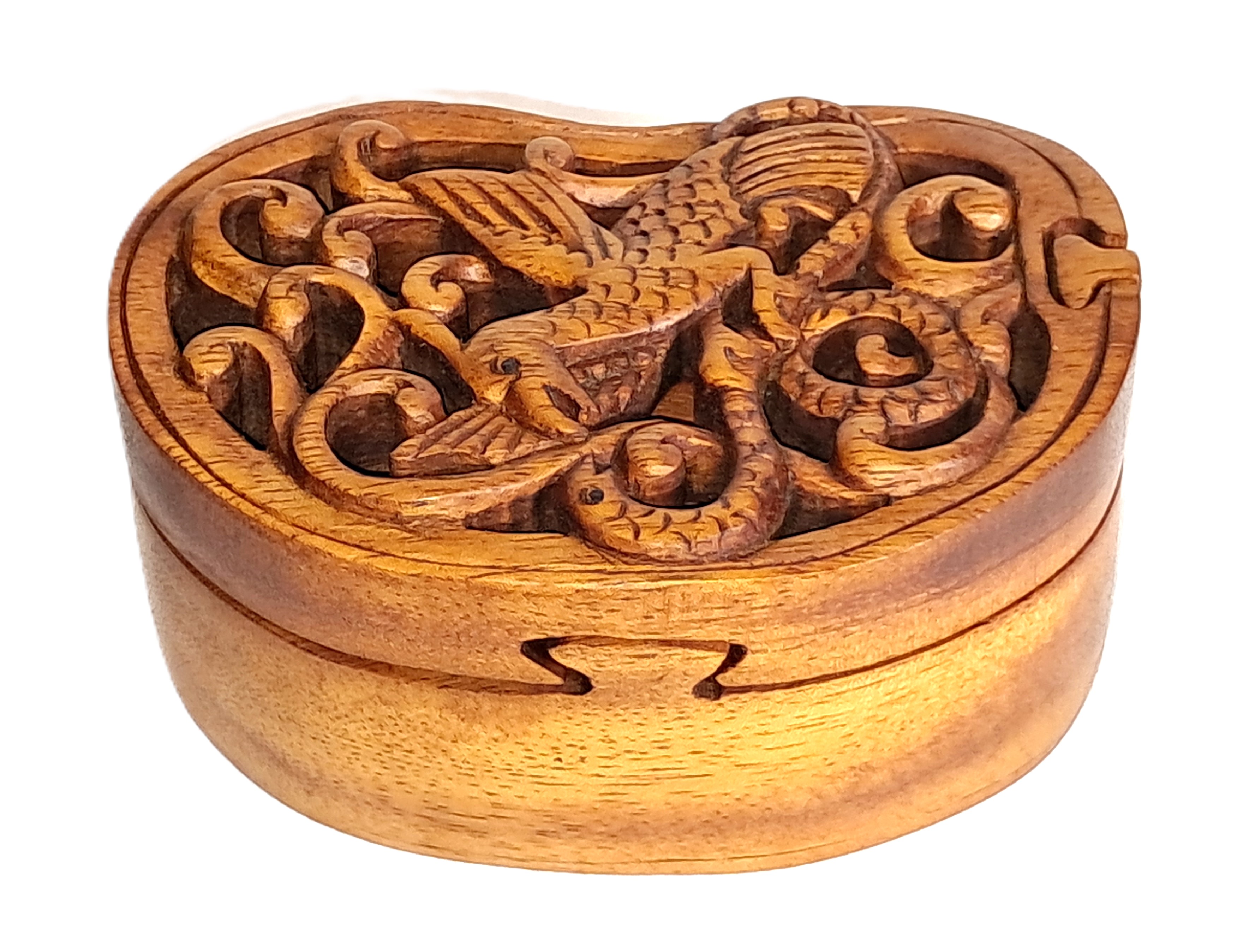 bird and snake, puzzle jewelry box, wood carving.