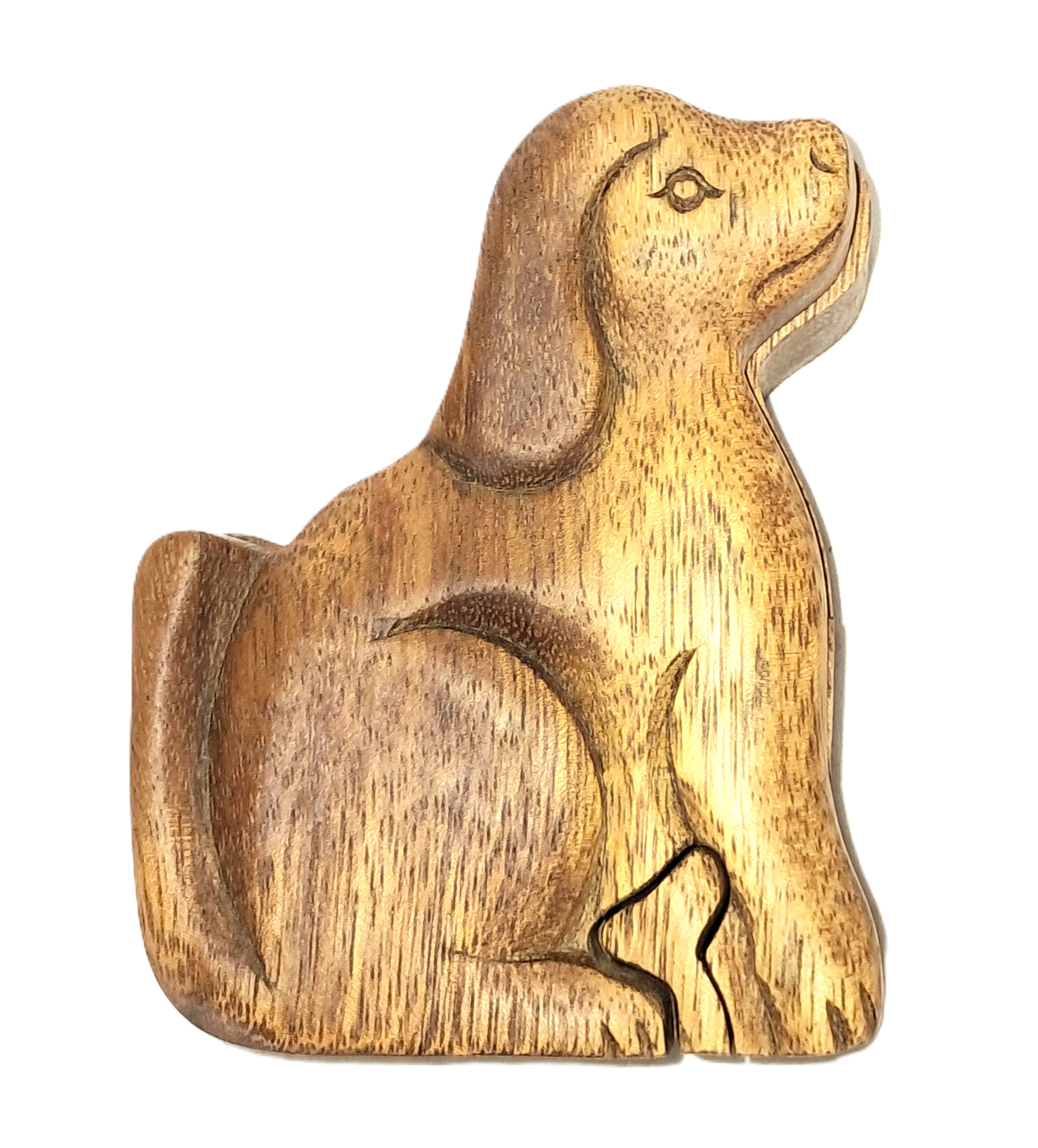 dog puzzle jewelry box wood carving.