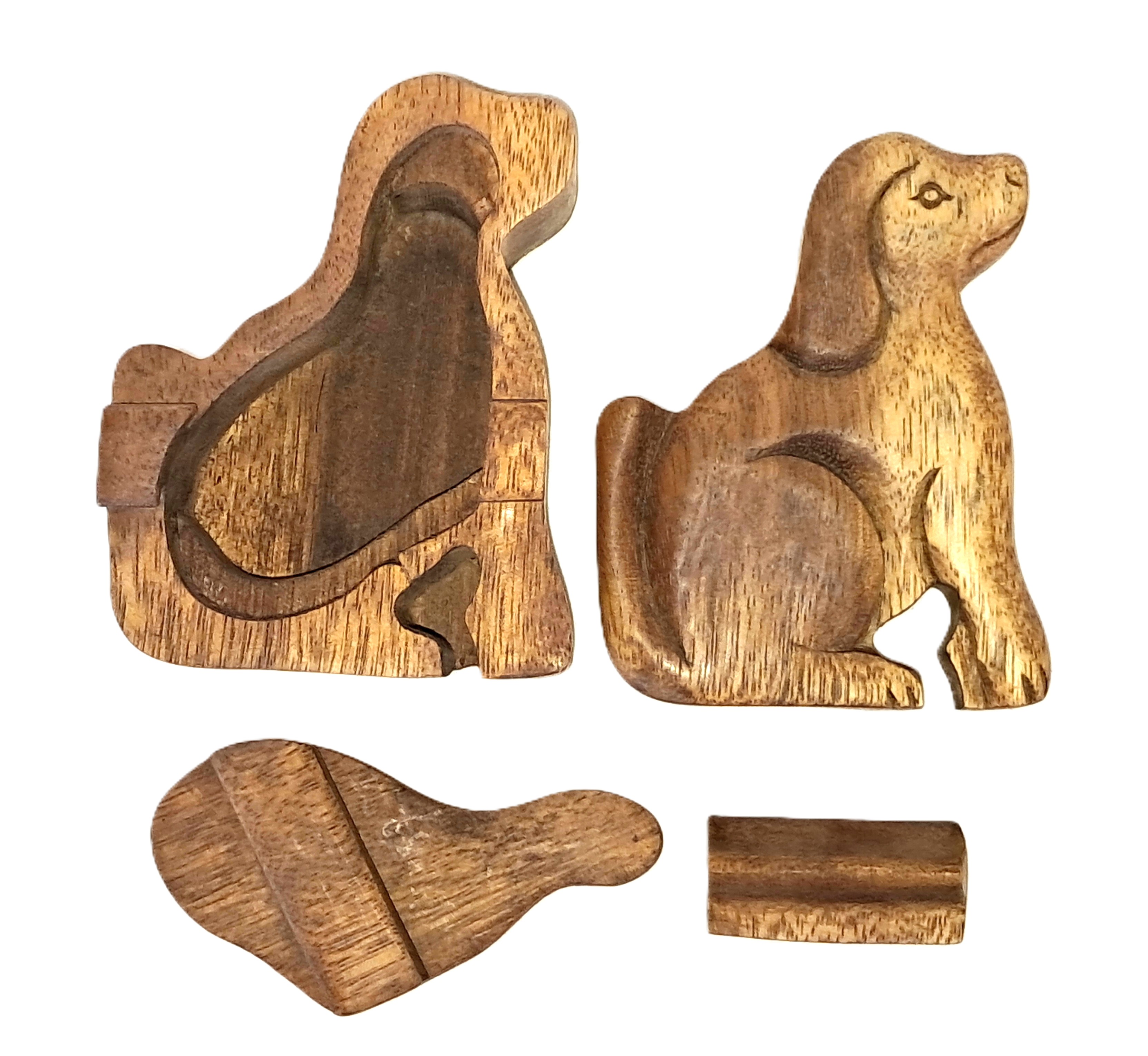 dog puzzle jewelry box wood carving.