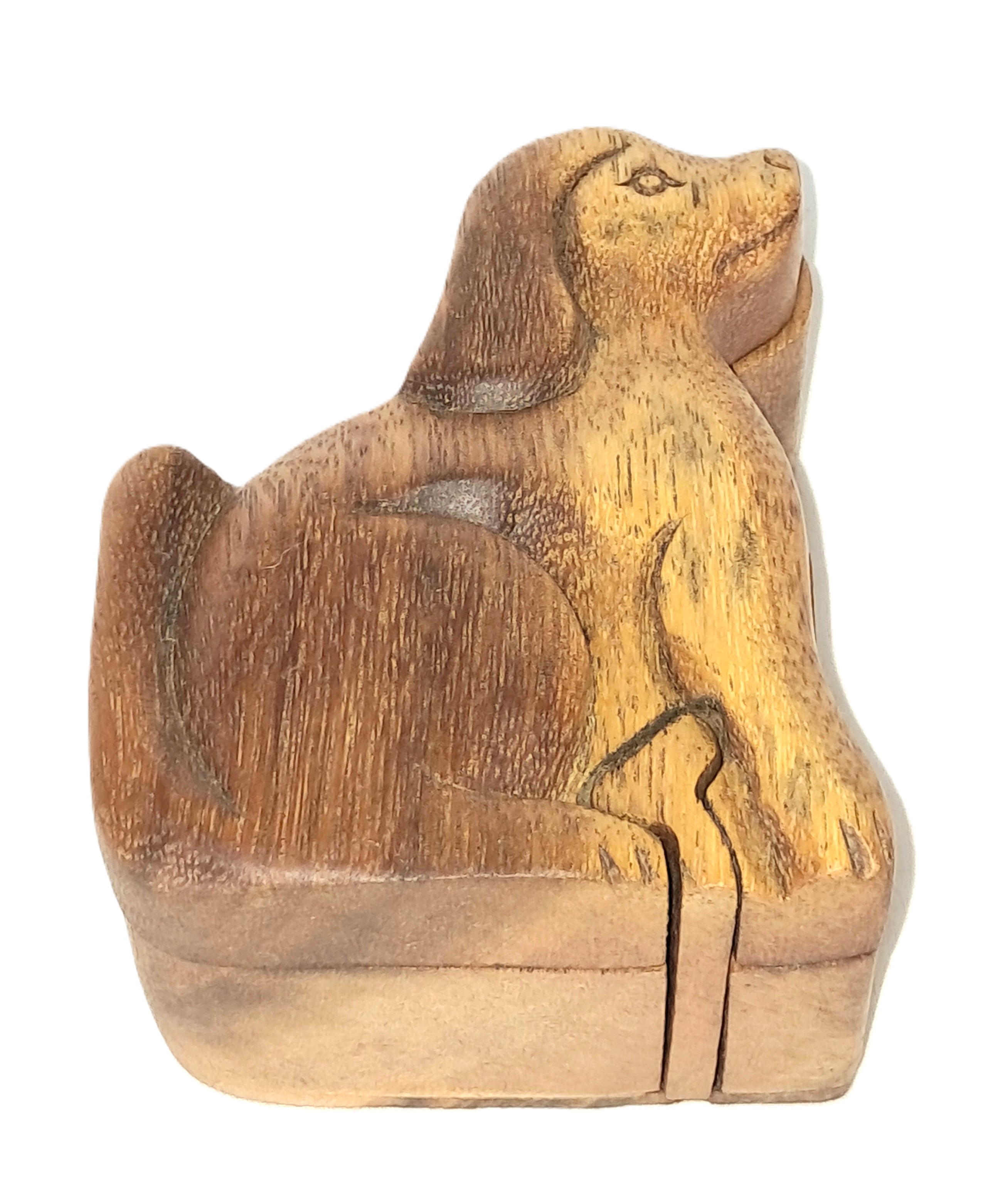 dog puzzle jewelry box wood carving.