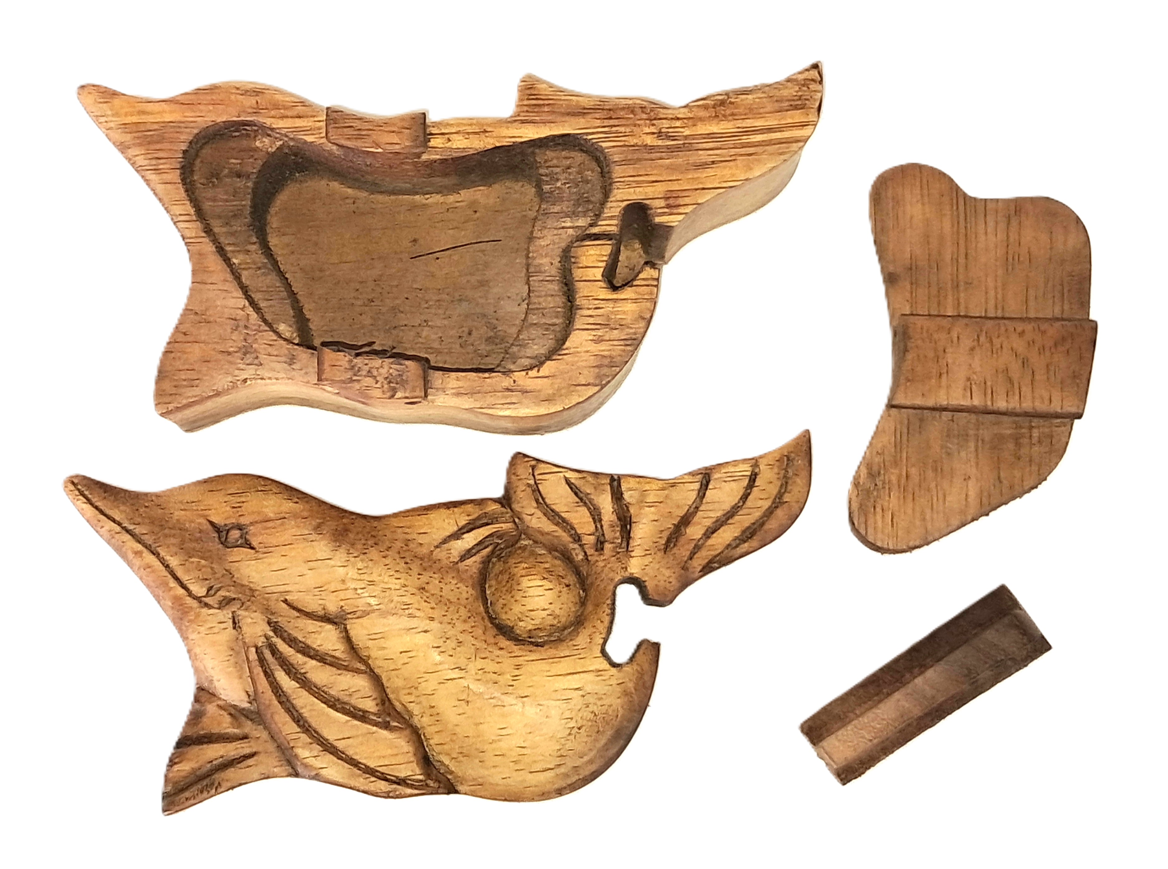 dolphin puzzle jewelry box wood carving (#bxDlf6)