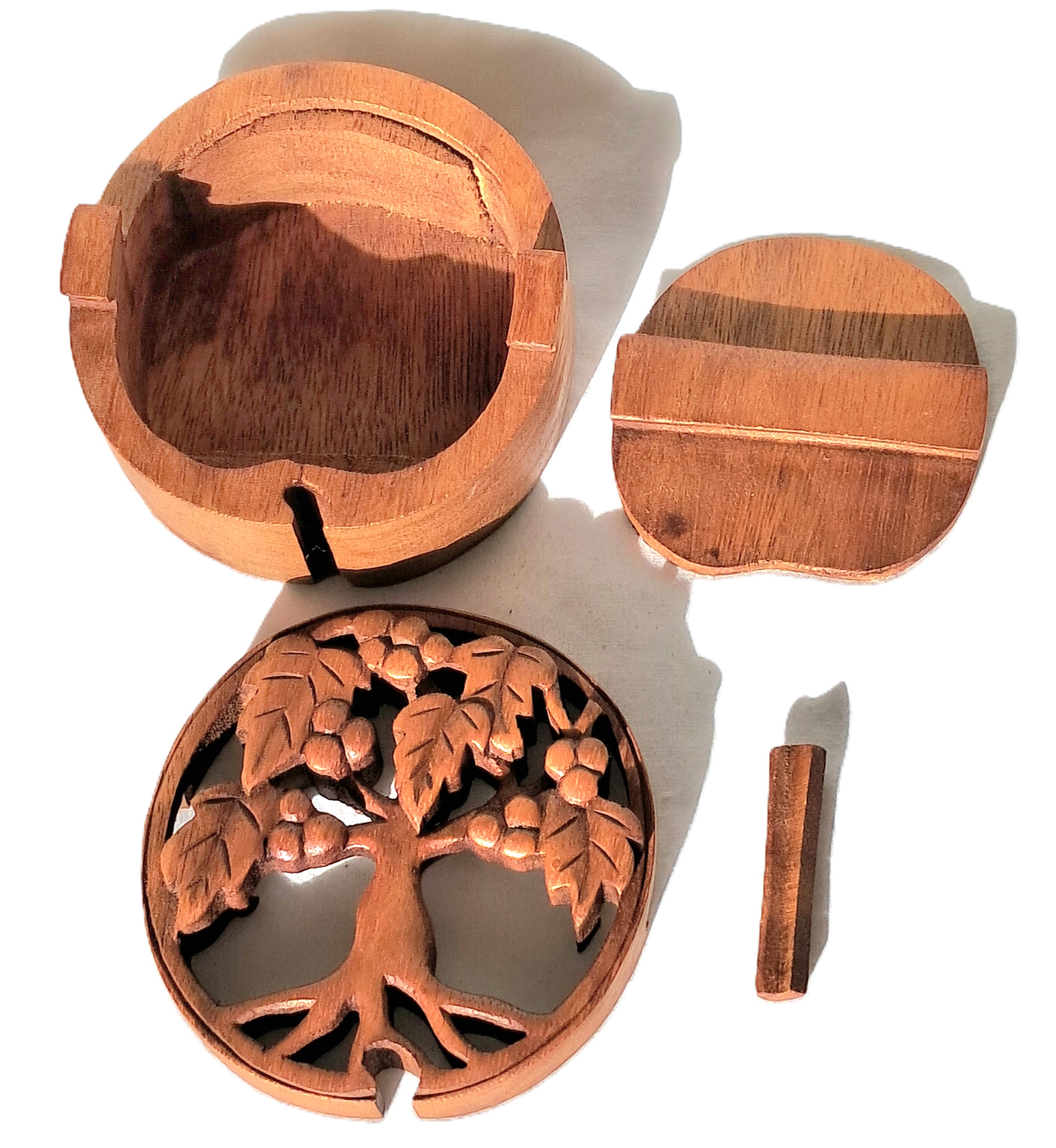 tree-of-life puzzle jewelry box, wood carving.