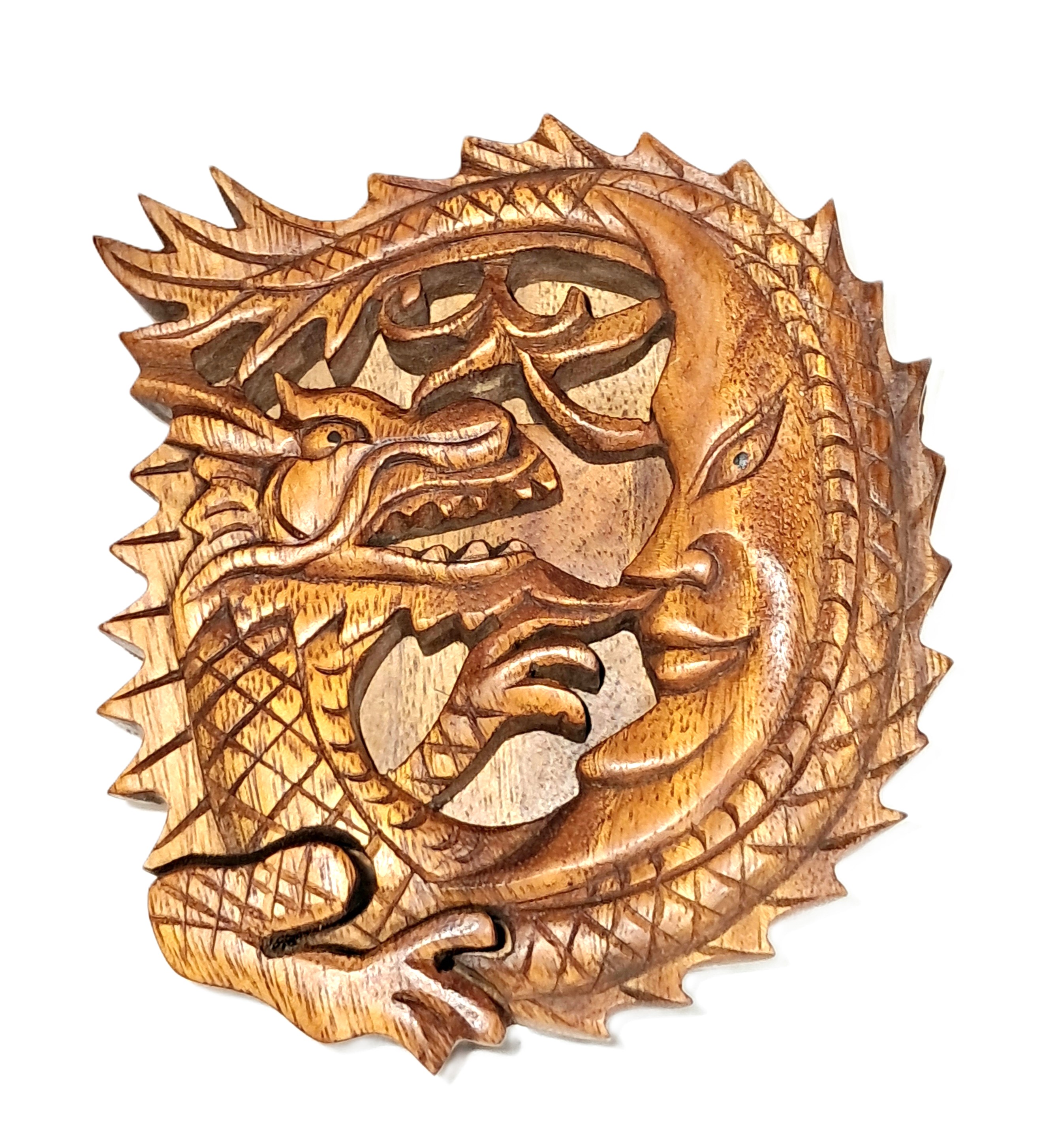 puzzle jewelry box with dragon-moon design.