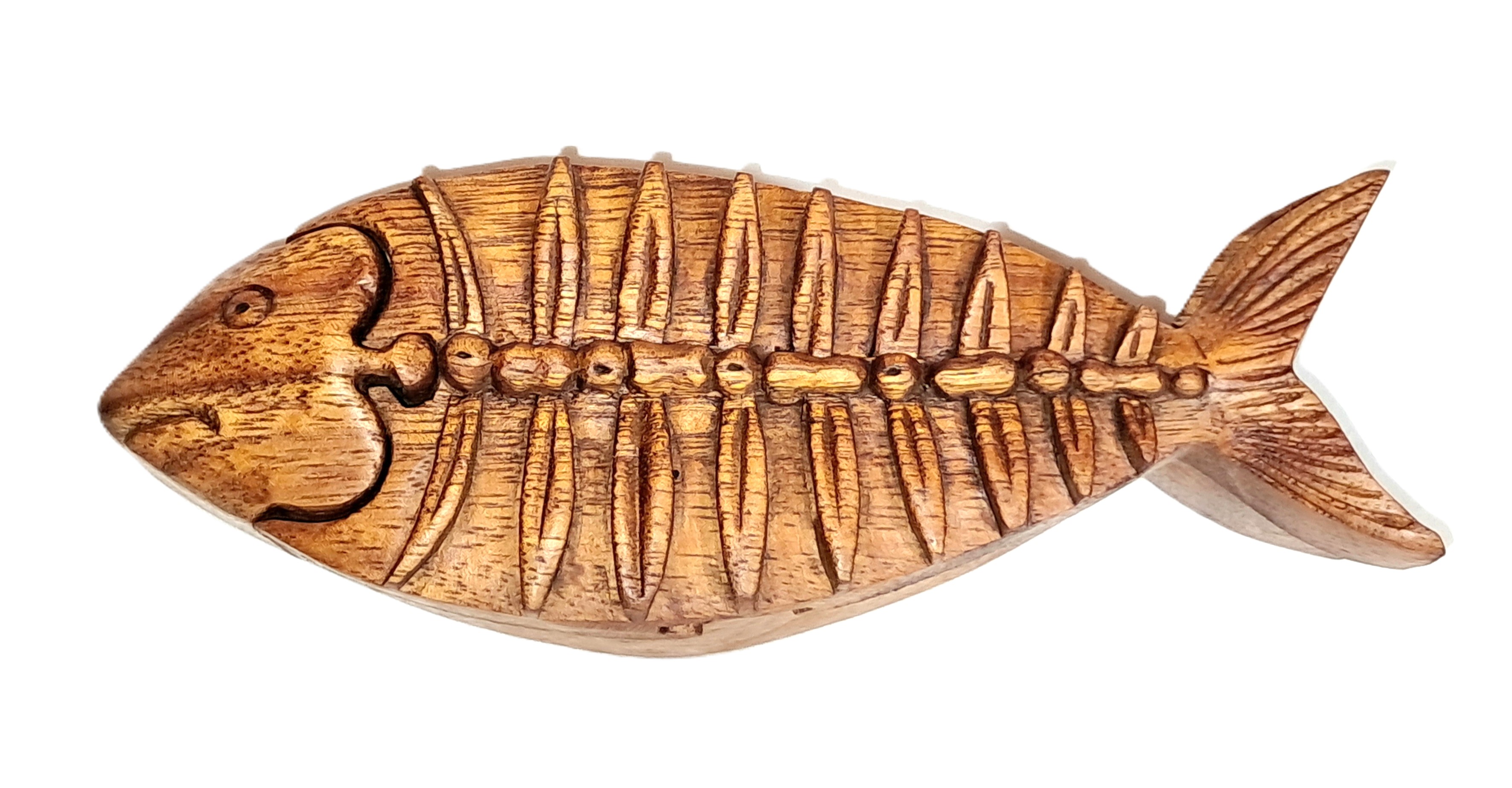 fish puzzle jewelry box, wood carving.
