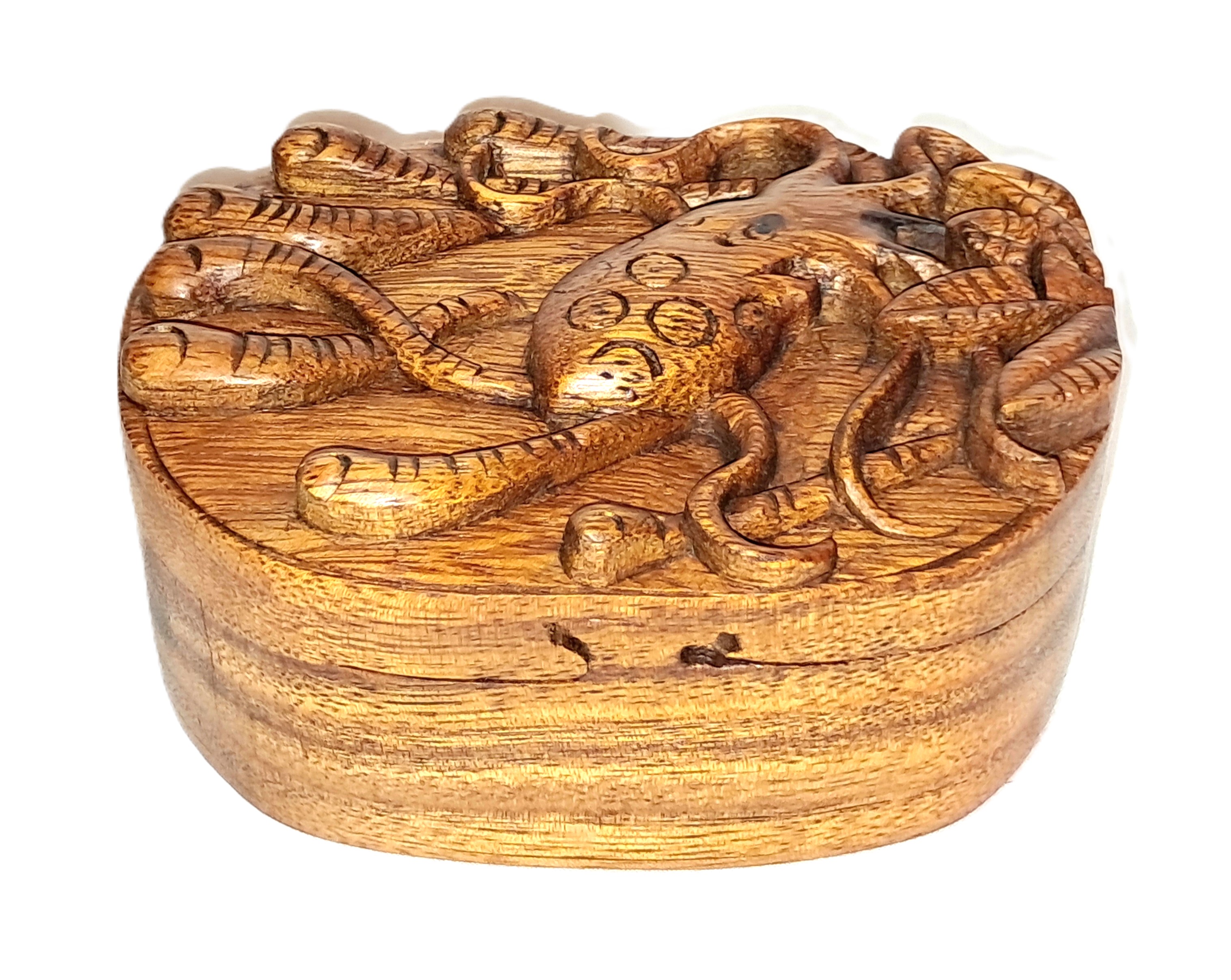 octopus puzzle jewelry box, wood carving.