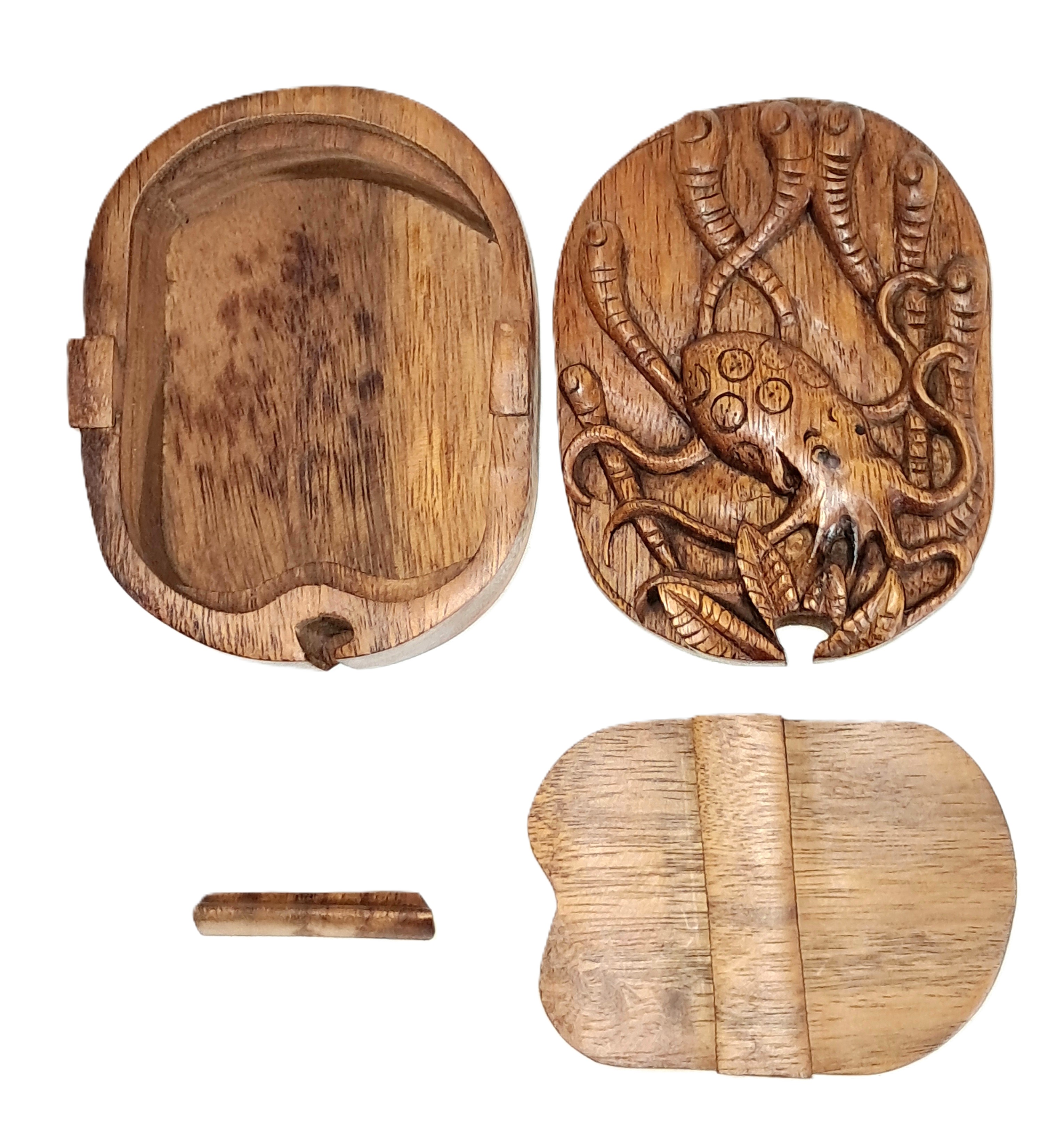 octopus puzzle jewelry box, wood carving.