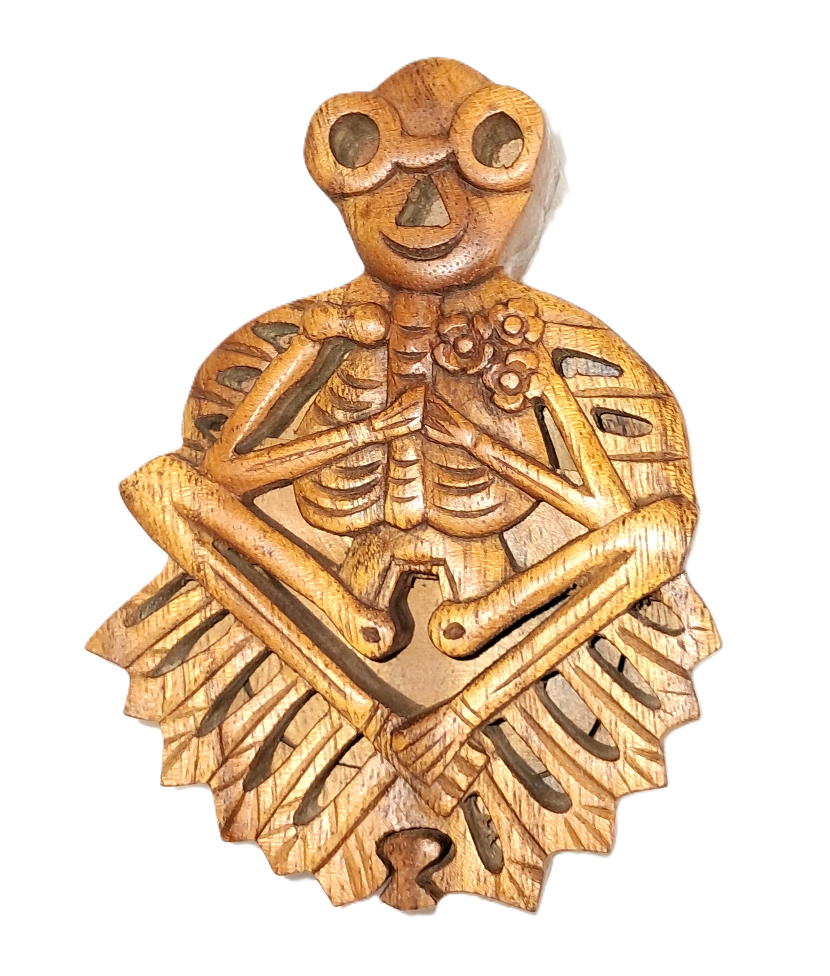 skeleton puzzle jewelry box, wood carving.