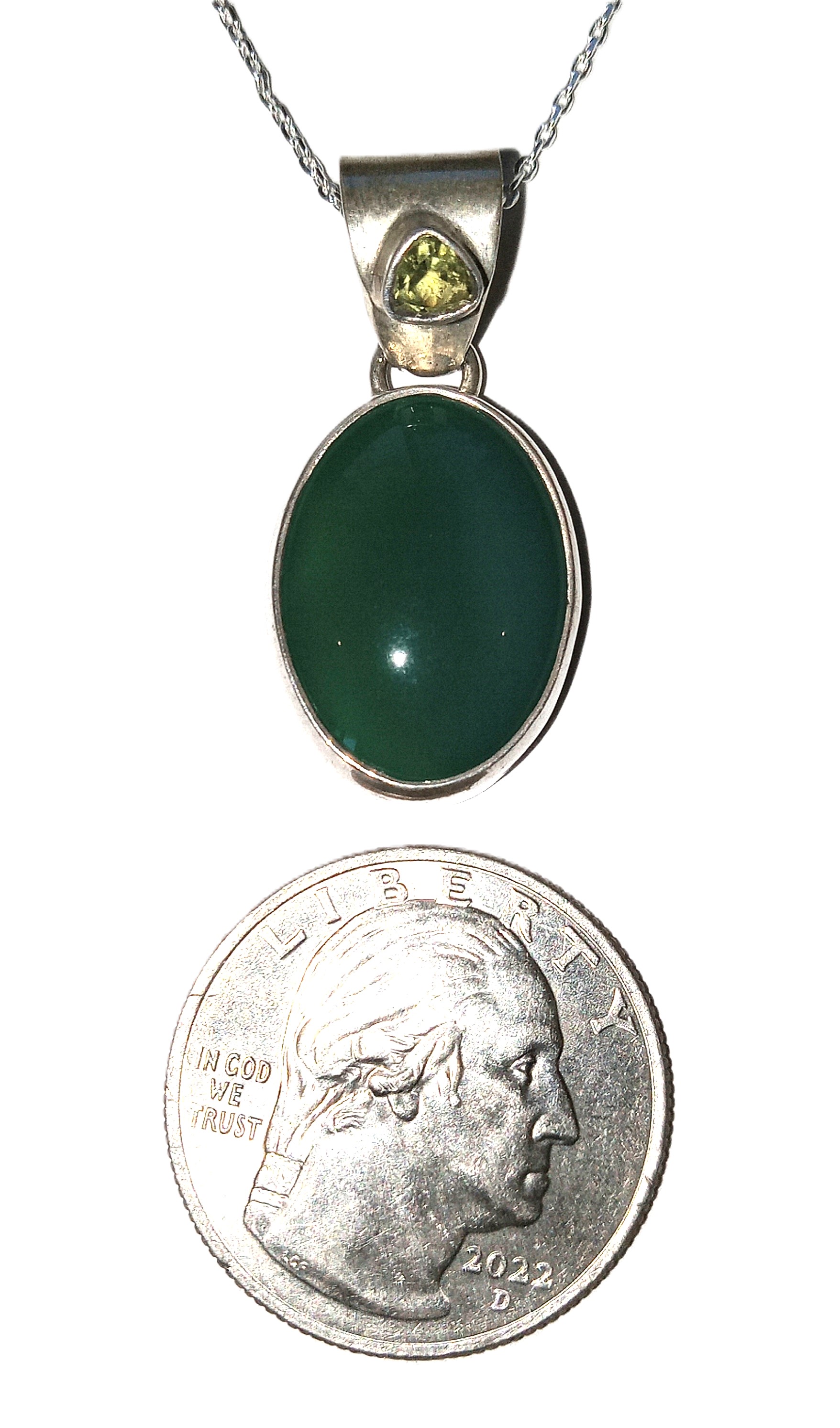 Jade and Peridot pendant set in sterling Silver.