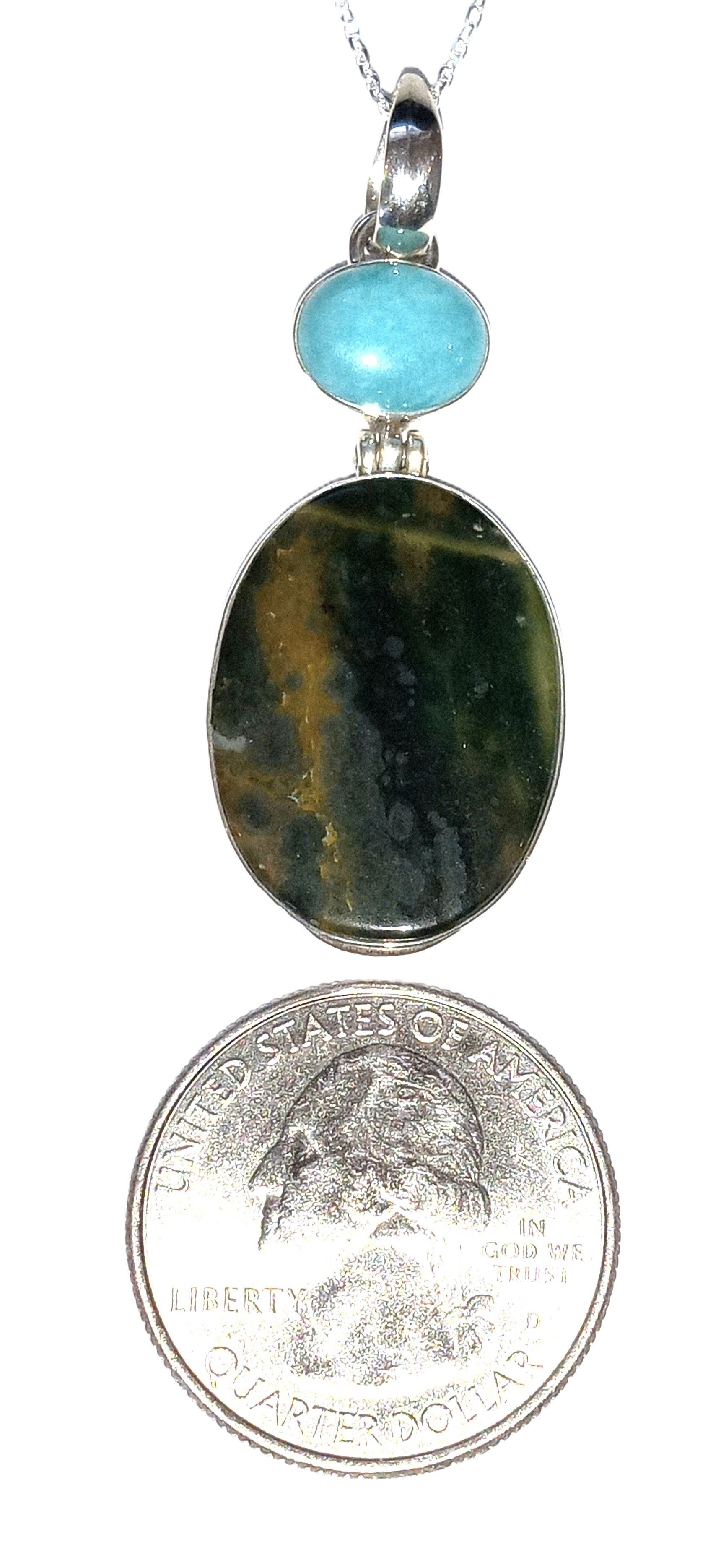 Larimar and Agate pendant in sterling silver.