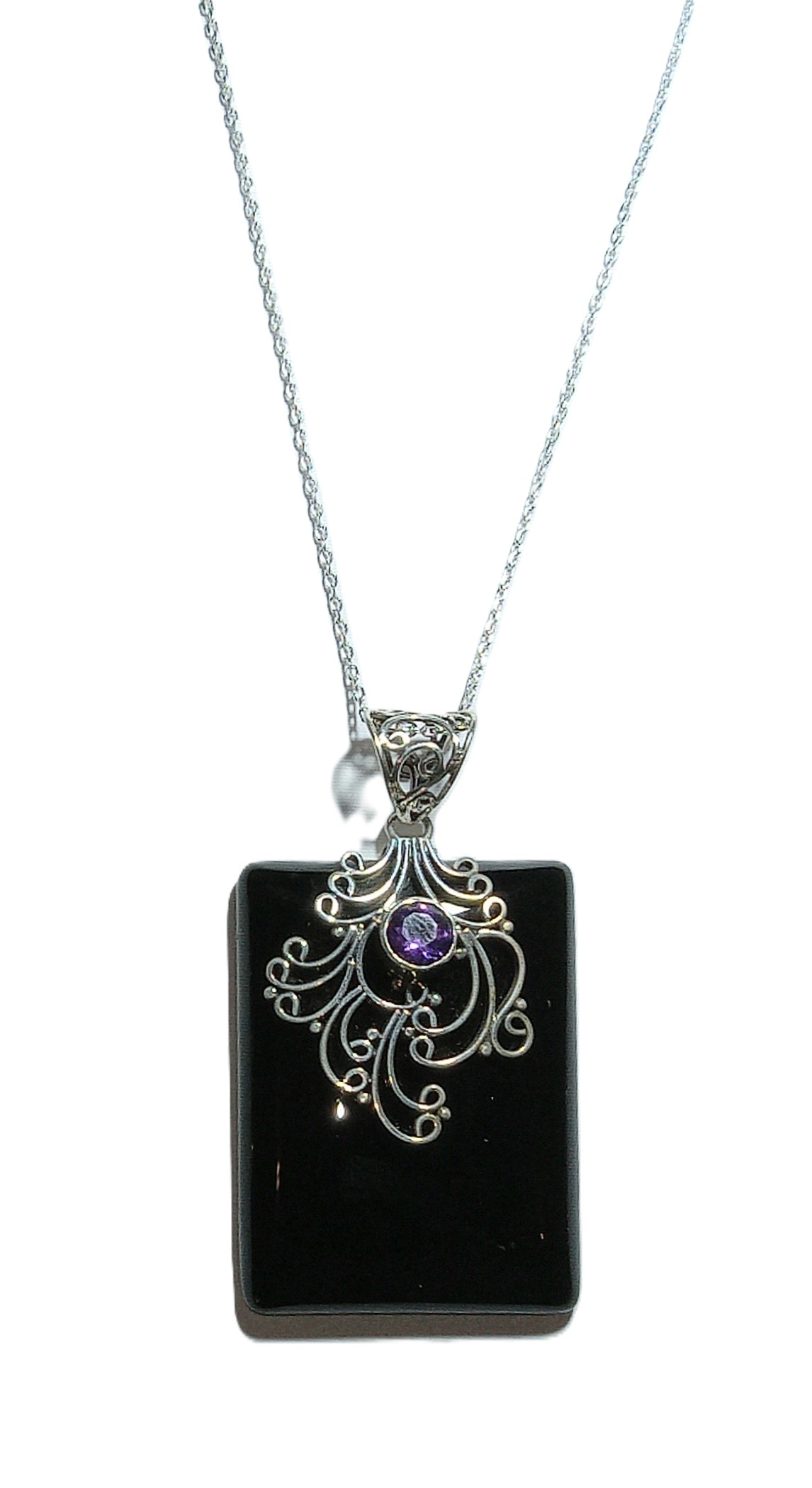 Onyx & Amethyst pendant in sterling silver.