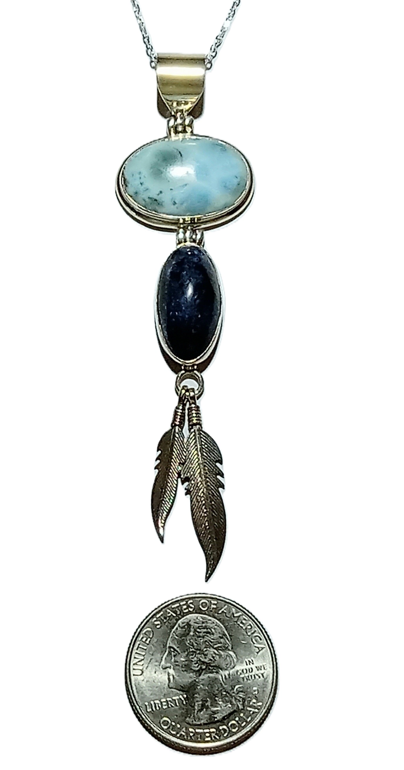 Larimar & Laois Lazuli pendant set in sterling silver.