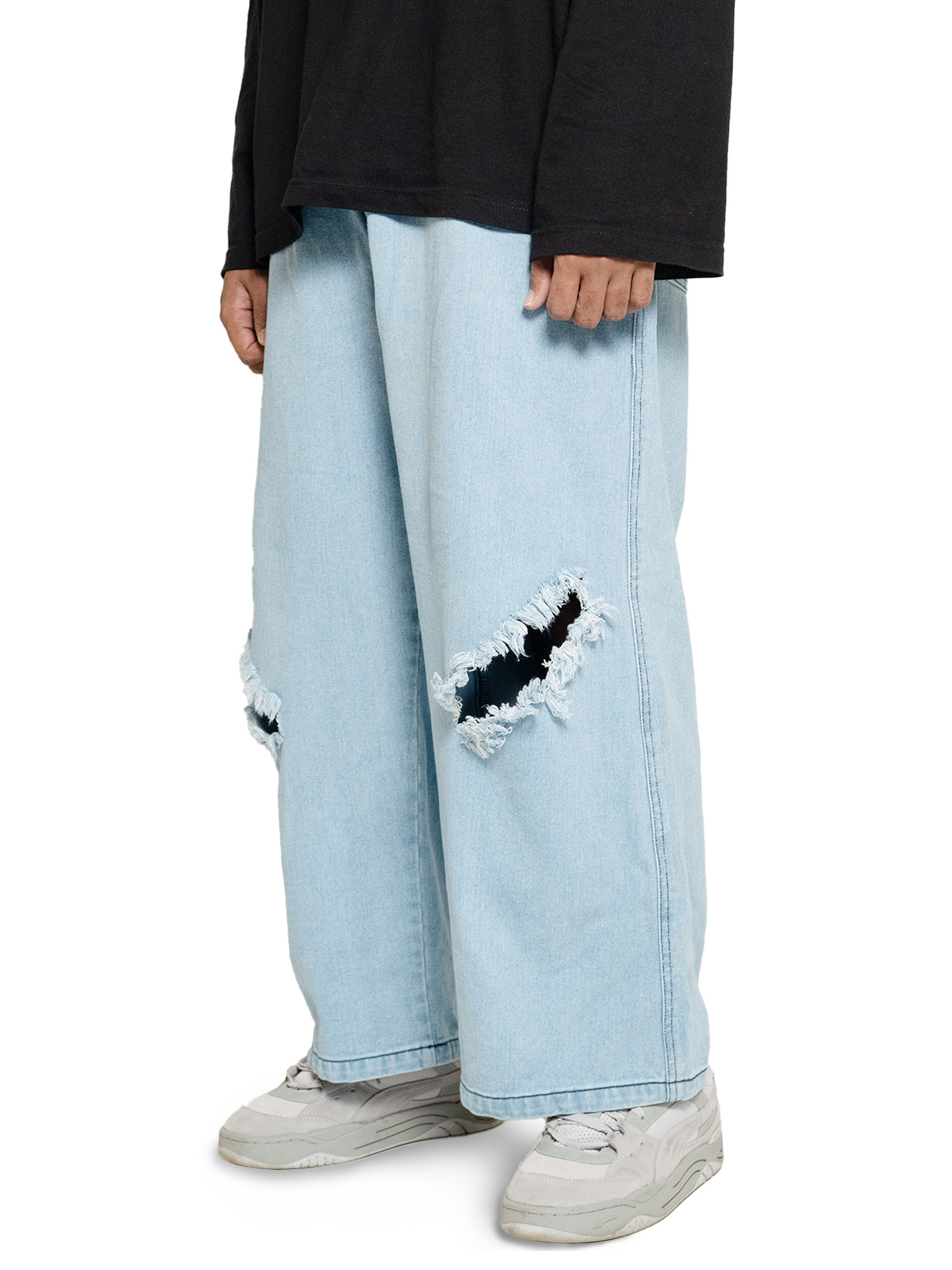 Distressed Wide-Leg Jeans