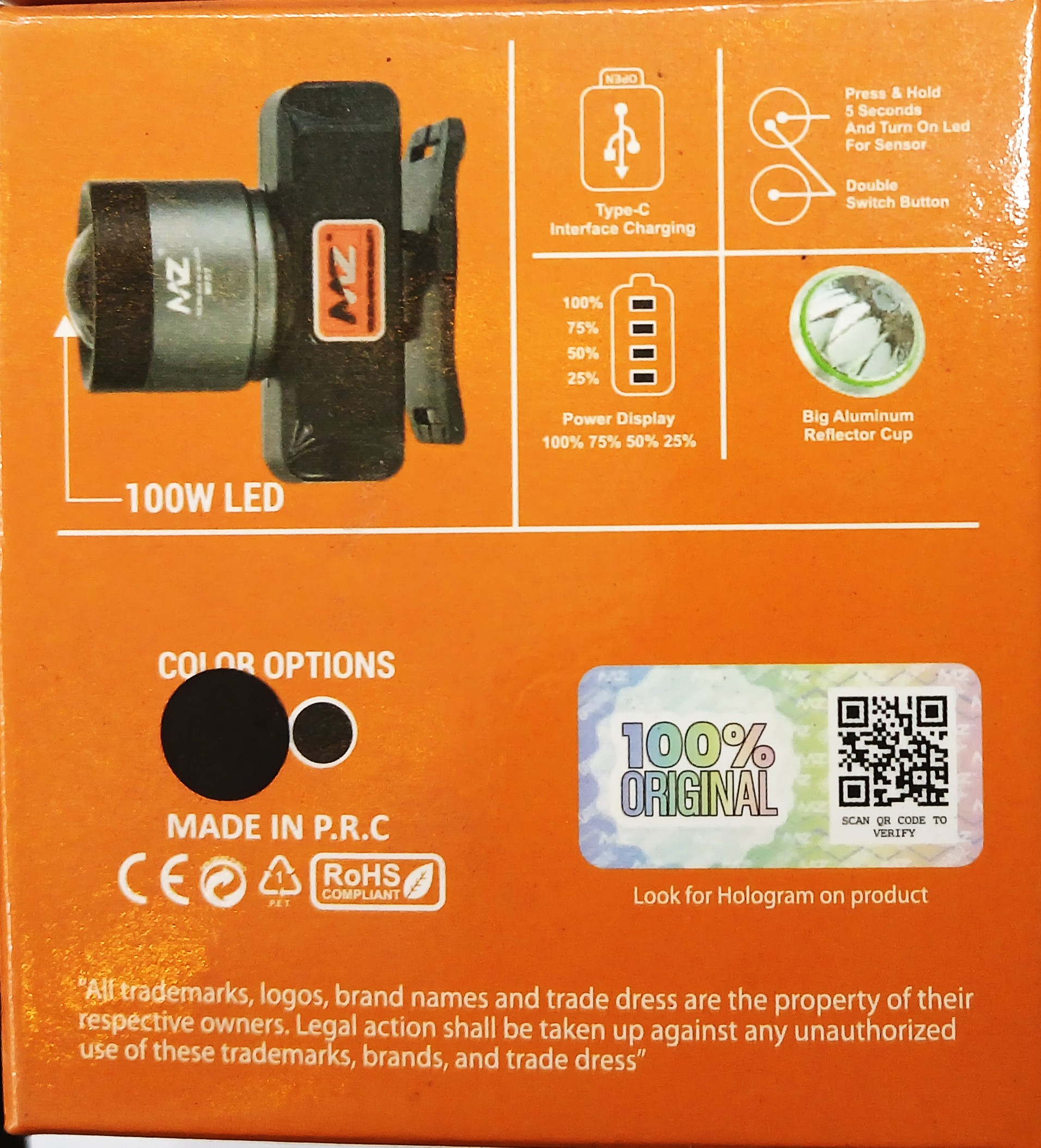 MZ RECHARGEABLE SENSOR HEADLIGHT M957 100W POWER 