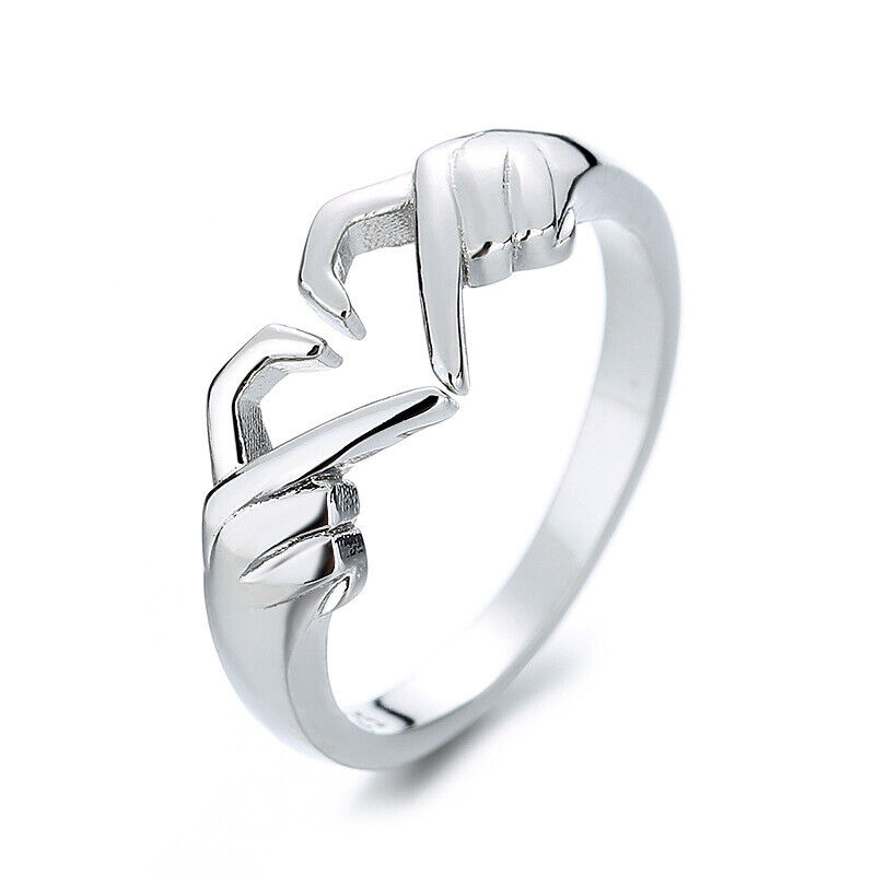 925 Sterling Silver Cute Hand Heart Ring | Gifts for Girls | With Certificate of Authenticity (Hug Ring)