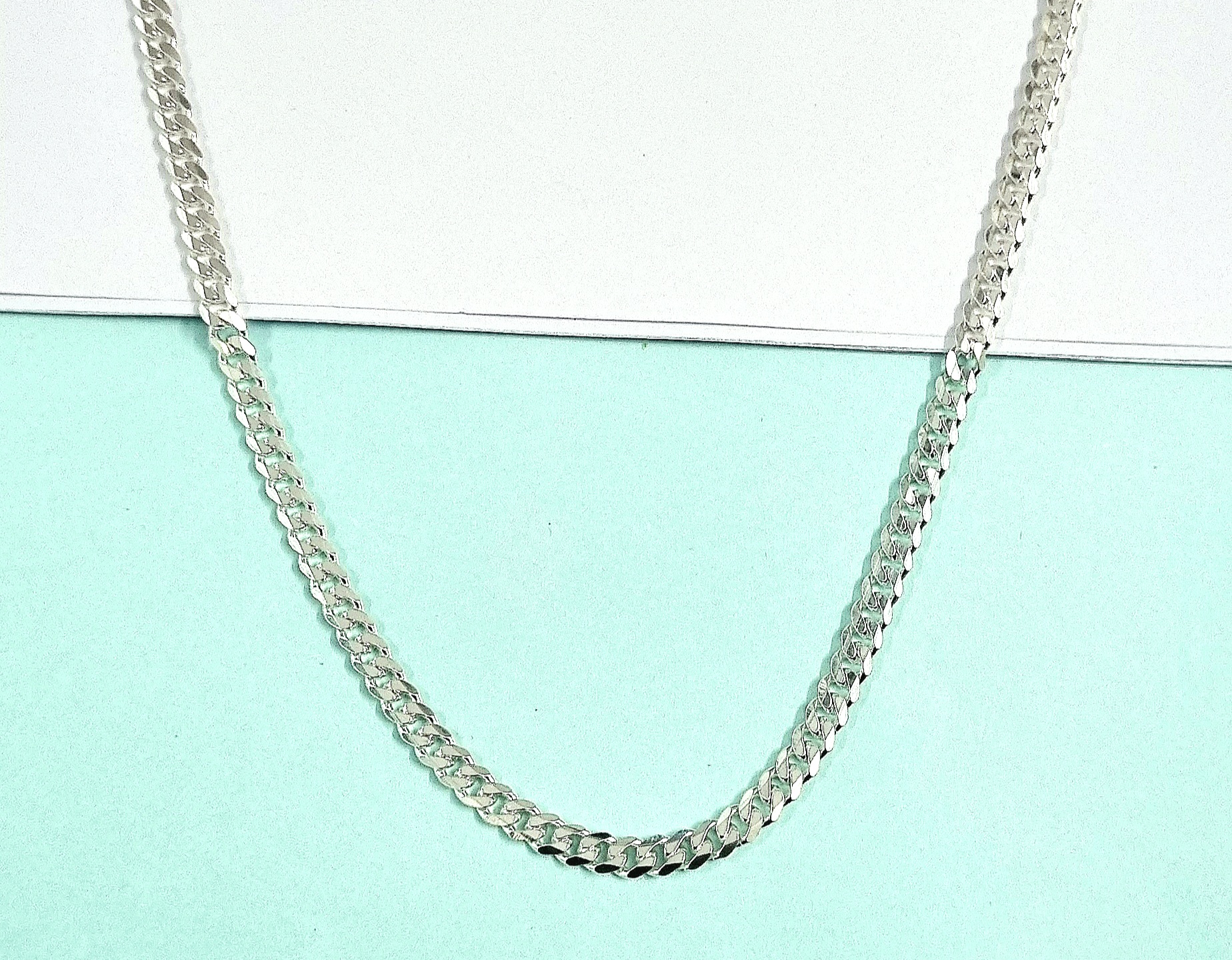 Silver Solid Italian Necklace Chain For Cuban Link Curb Chain  (20 Inch) By Swarn Jewels