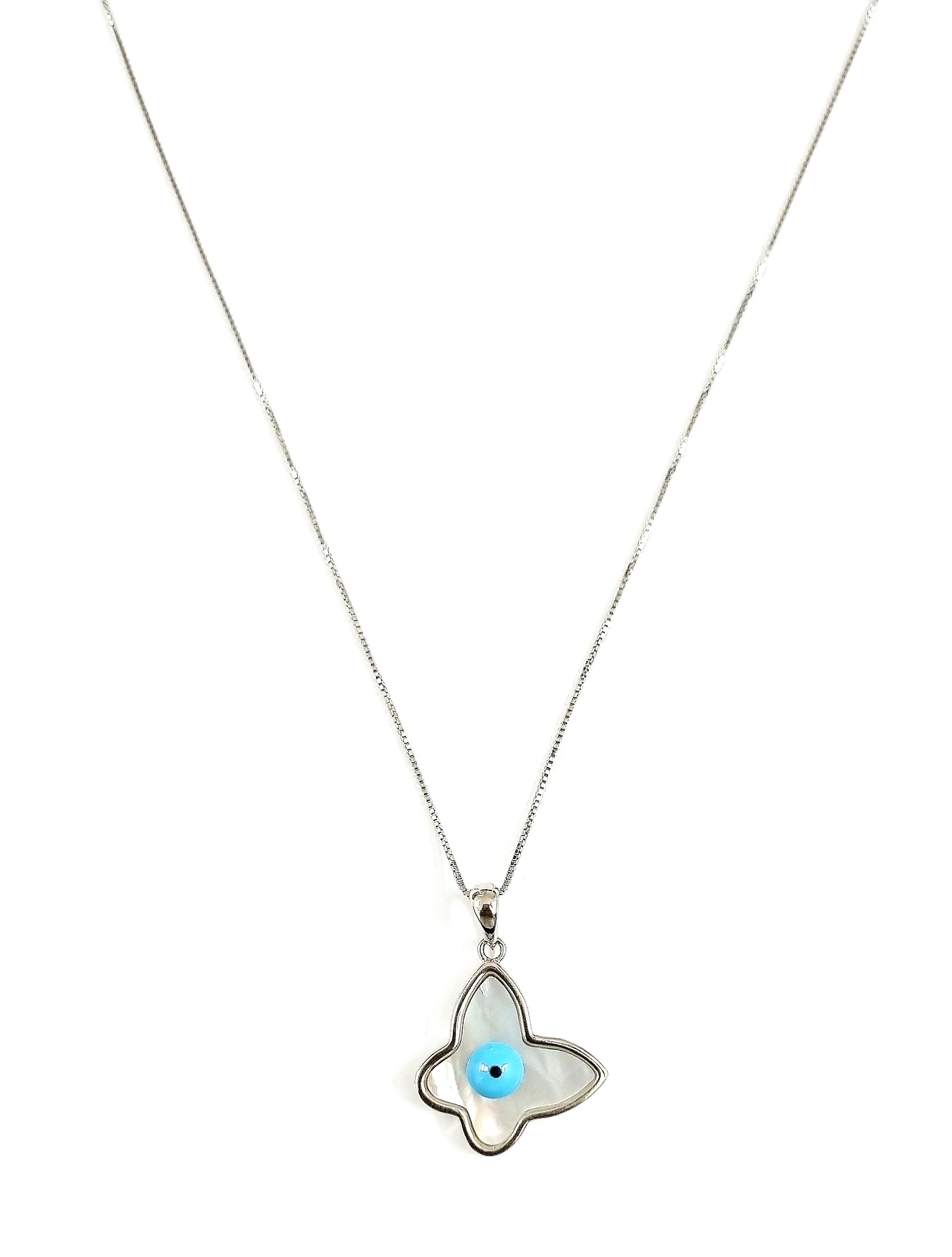 925 Sterling Silver Evil Eye Pendant Necklace With Chain with cubic zirconia and mother of pearl . Gift For Girls . With Certificate Of Authenticity
