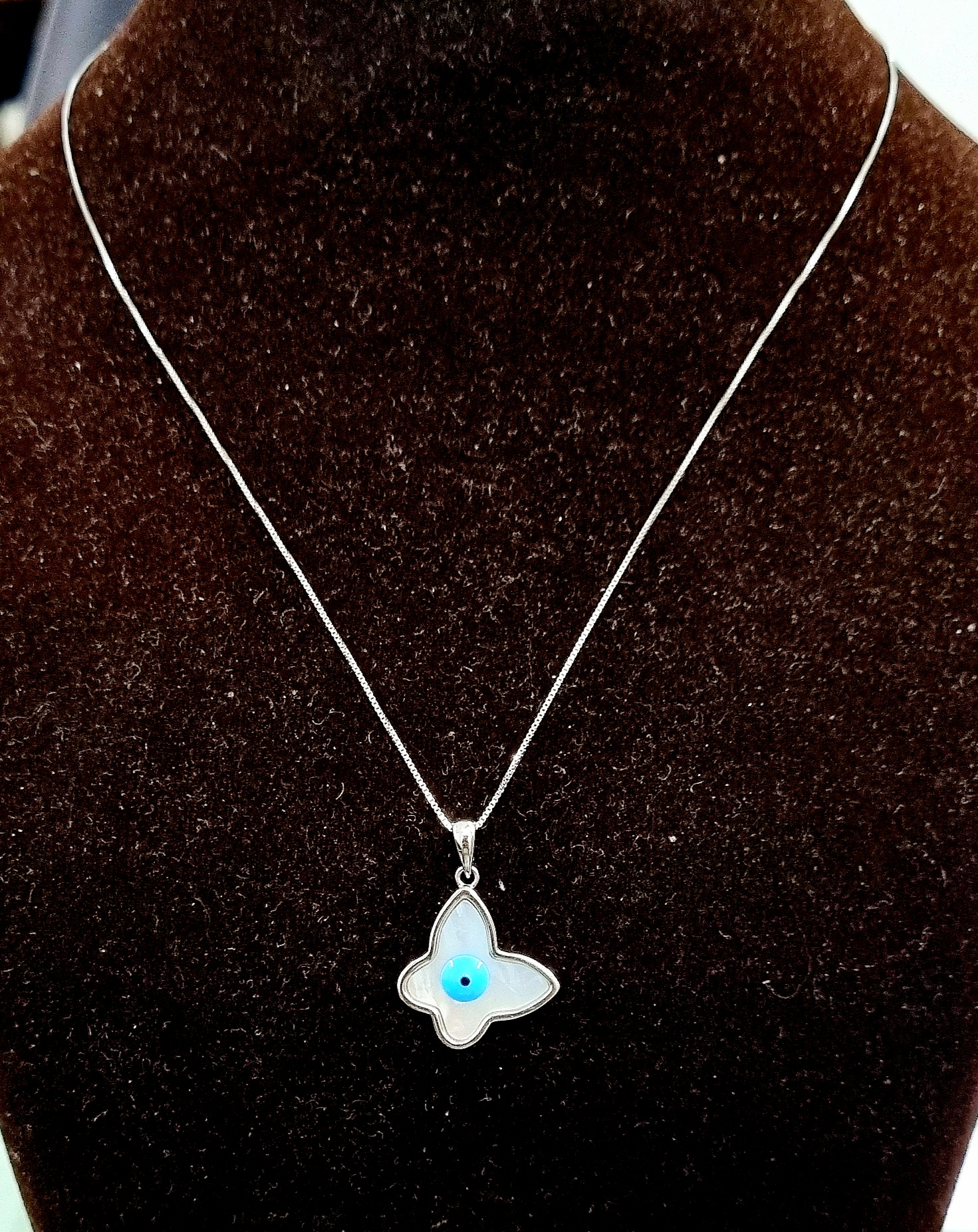  925 Sterling Silver Evil Eye Pendant Necklace With Chain with cubic zirconia and mother of pearl . Gift For Girls . With Certificate Of Authenticity