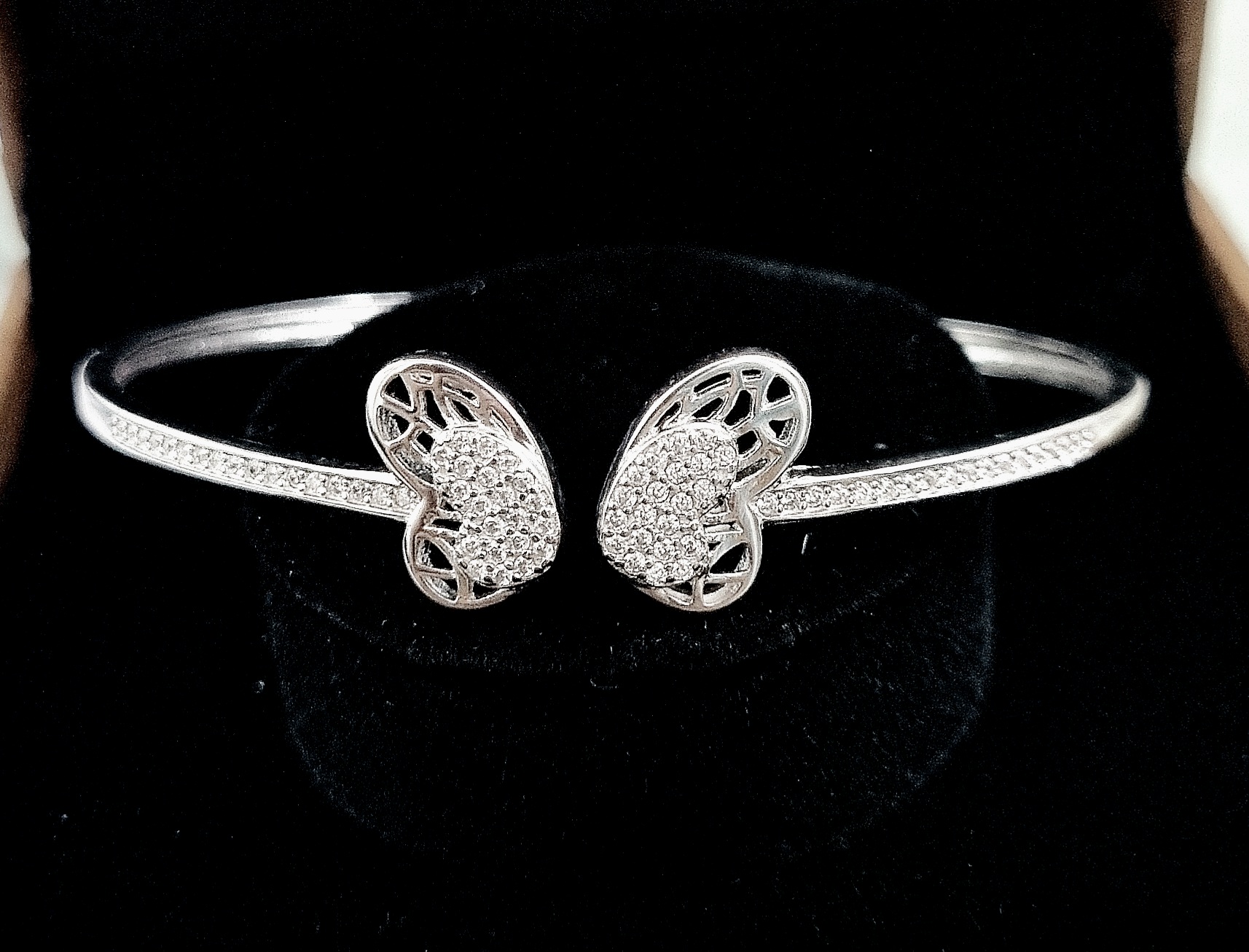 925 Sterling Silver Adjustable Butterfly Cubic Zirconia Bangle Bracelet For Girls/Women to Gift With Certificate of Authenticity