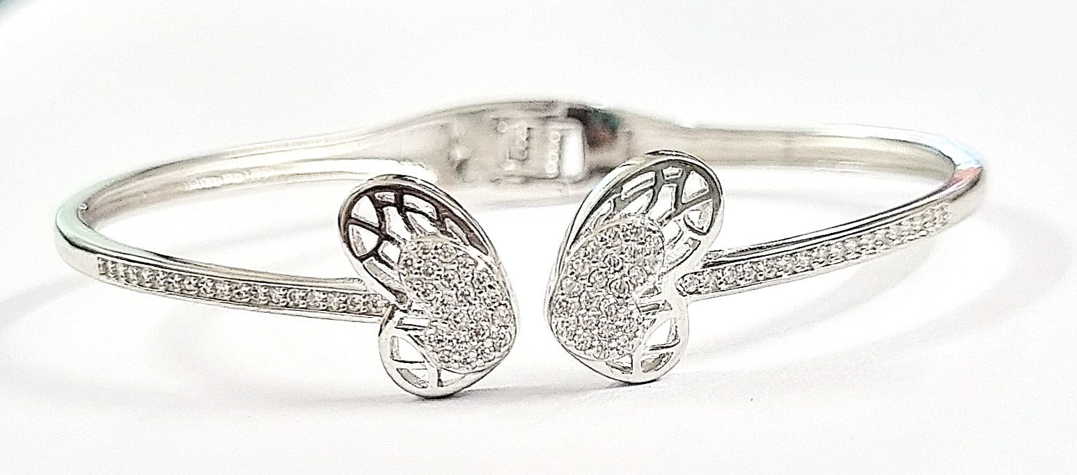 925 Sterling Silver Adjustable Butterfly Cubic Zirconia Bangle Bracelet For Girls/Women to Gift With Certificate of Authenticity