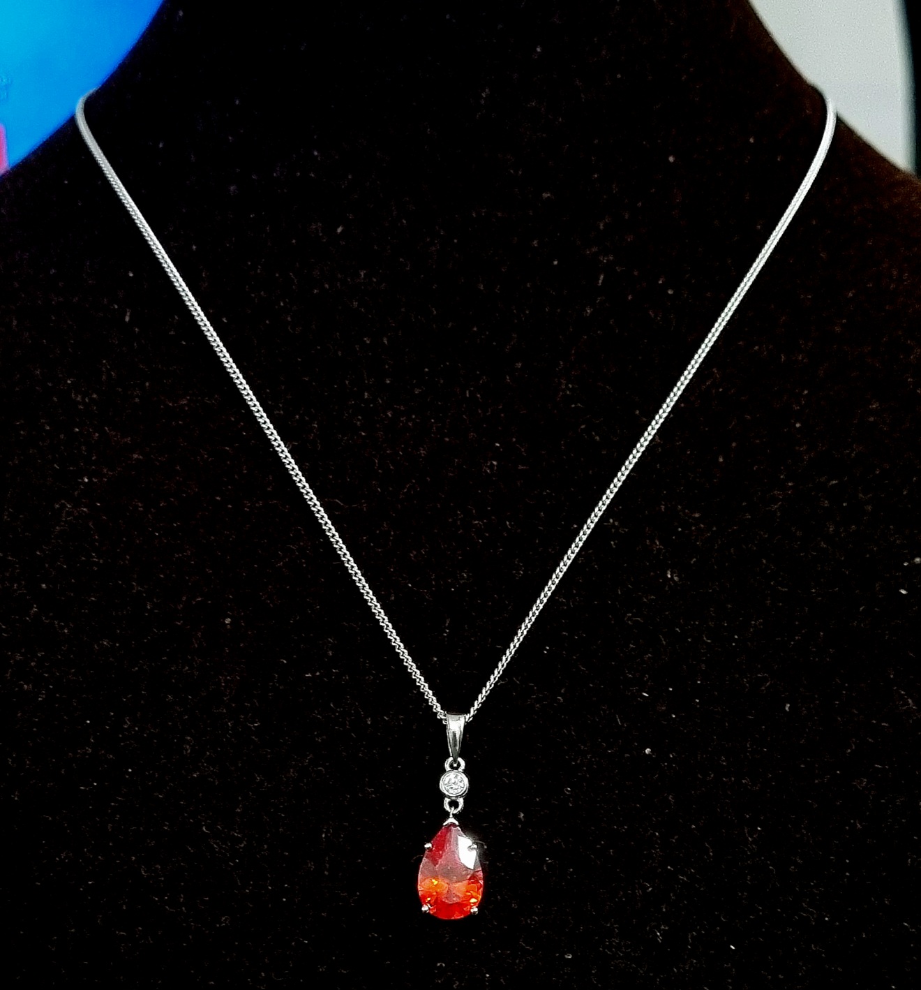 25 Sterling Silver Red Stone Pear Pendant Necklace With Chain with cubic zirconia Gift For Girls With Certificate Of Authenticity